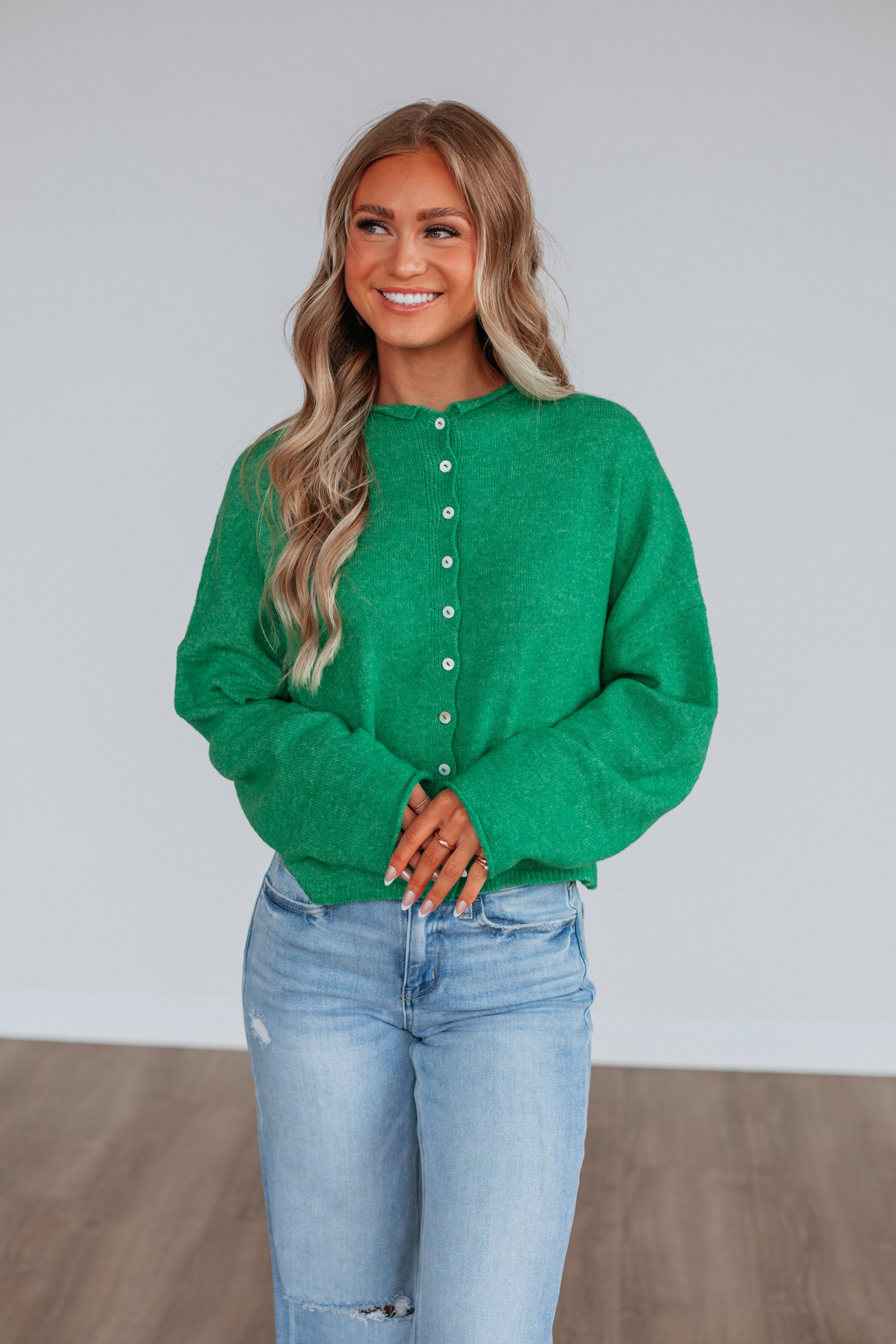 Brooke Cardigan for Women - Soft & Cozy Kelly Green Sweater | Perfect for Fall & Winter Layering, Casual Outfits, and Office Wear