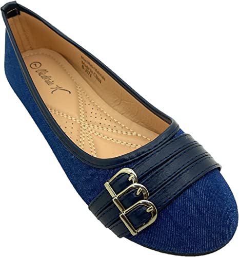 Women's Ballet Flat Shoes - Comfortable Slip-On Casual Shoes for Work & Everyday Wear | Cushioned & Stylish Denim Flats for Fall, Winter, Spring & Summer | Perfect for Office, Travel & Daily Errands