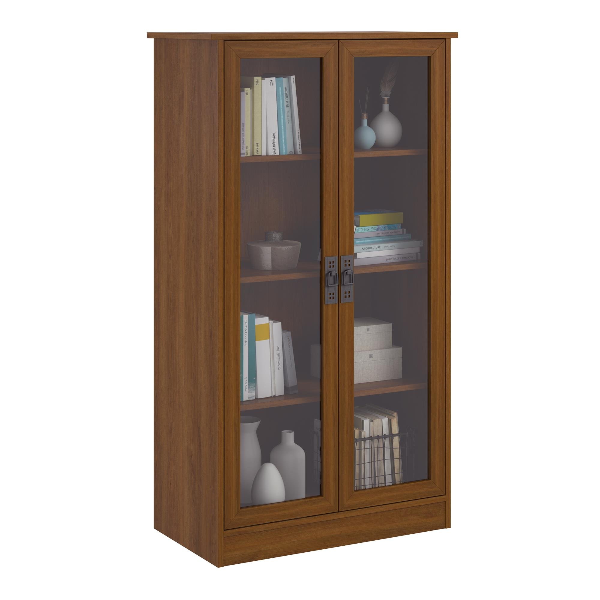 Ameriwood Home Quinton Point Bookcase with Glass Doors in Inspire Cherry Finish - Stylish Storage for Living Room, Office, or Library