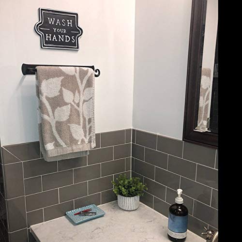 RTZEN Matte Black Hand Towel Holder - Farmhouse Wrought Iron Wall Mounted Towel Bar for Bathroom & Kitchen - 10