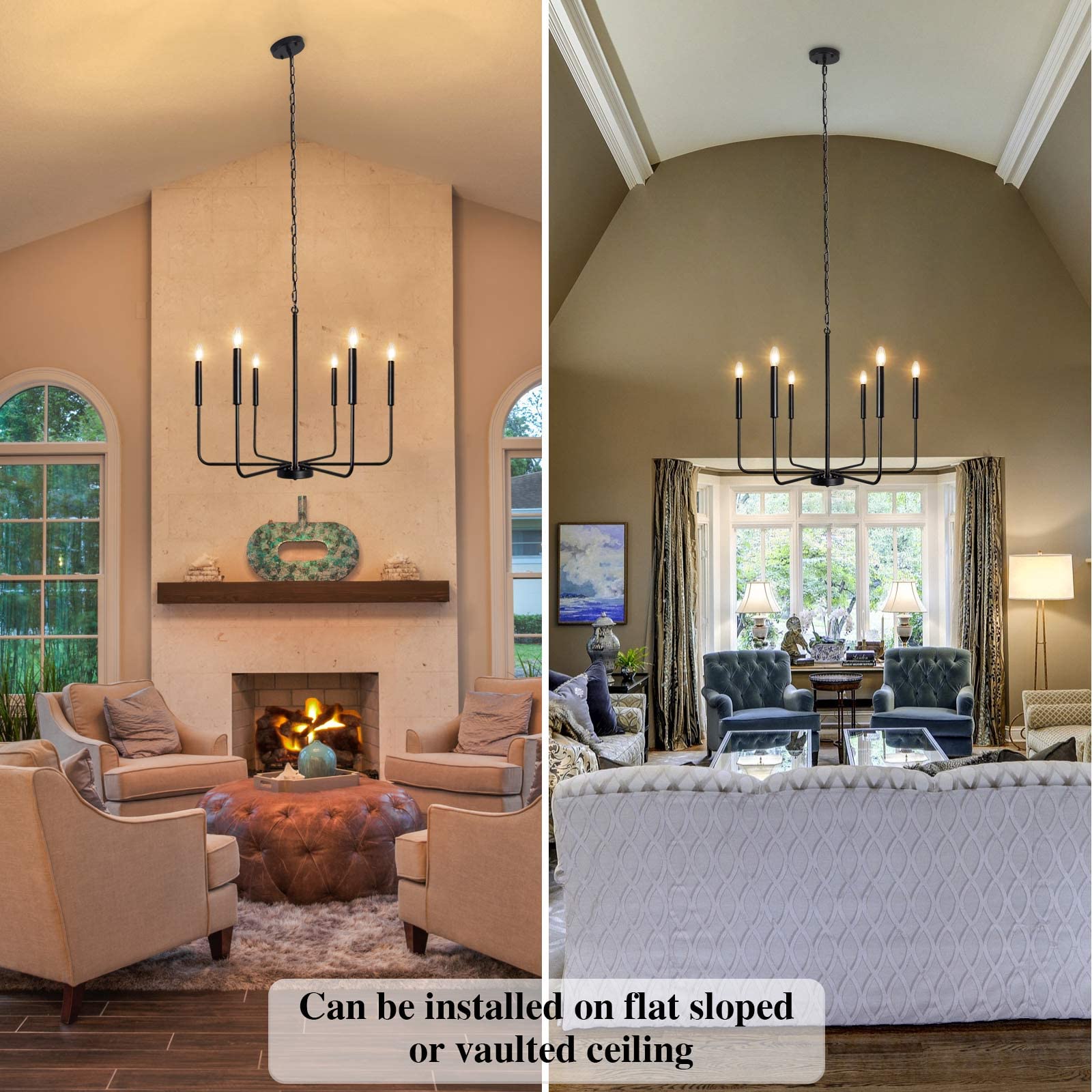 ETONIMERR 6-Light Matte Black Chandelier - 26 Inch Farmhouse Pendant Light Fixture with Industrial Rustic Design for Dining Room, Kitchen Island, Living Room & Foyer | Perfect for Home Decor, Wedding Venues and Restaurant Lighting