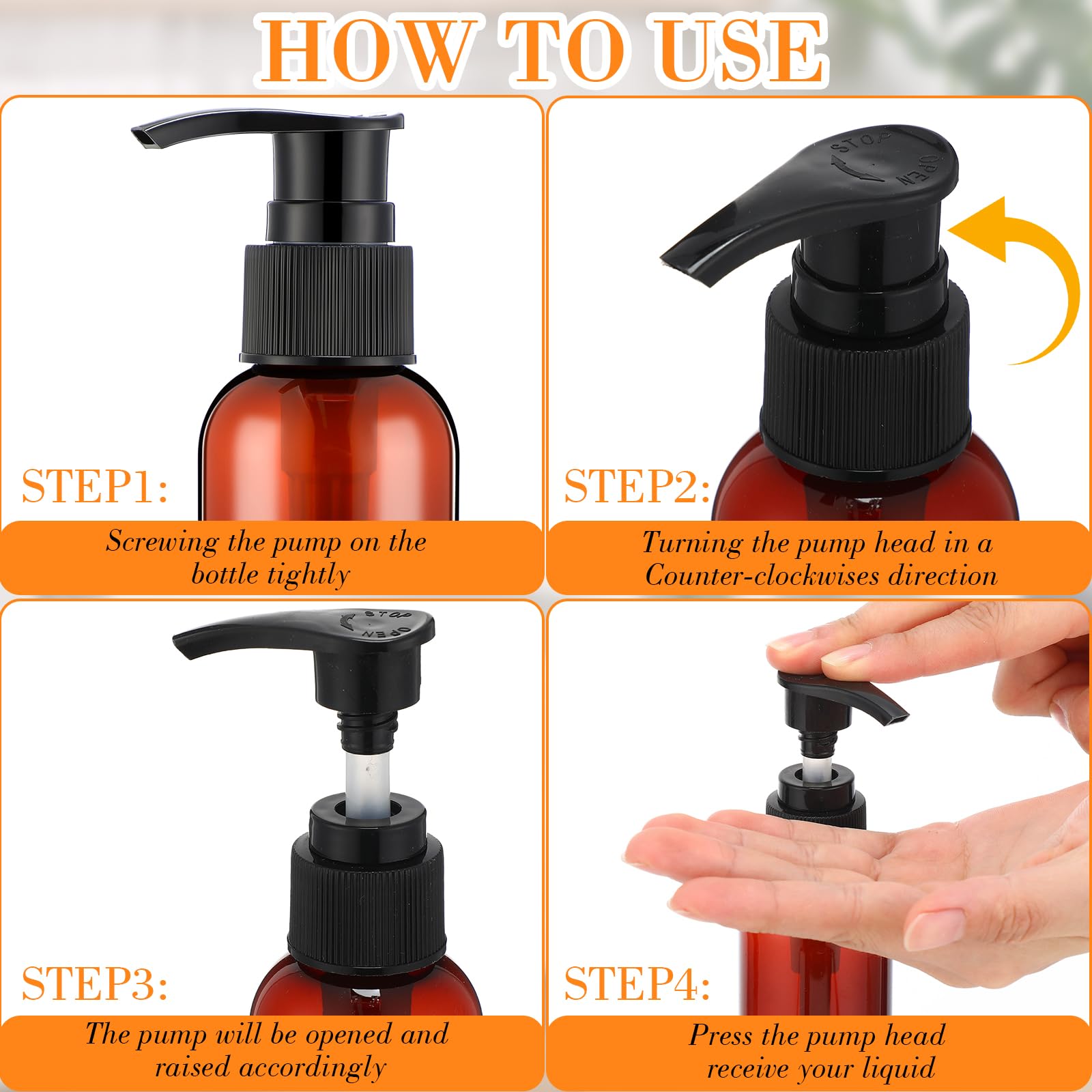 48 Pack Refillable 4oz/120ml Empty Plastic Lotion Bottles with Leak-Proof Pump - Black & Brown Shampoo/Conditioner Dispensers for Body Wash, Liquid Soap & Creams | Perfect for Travel, Gym, Salon & Home Bathroom Organization