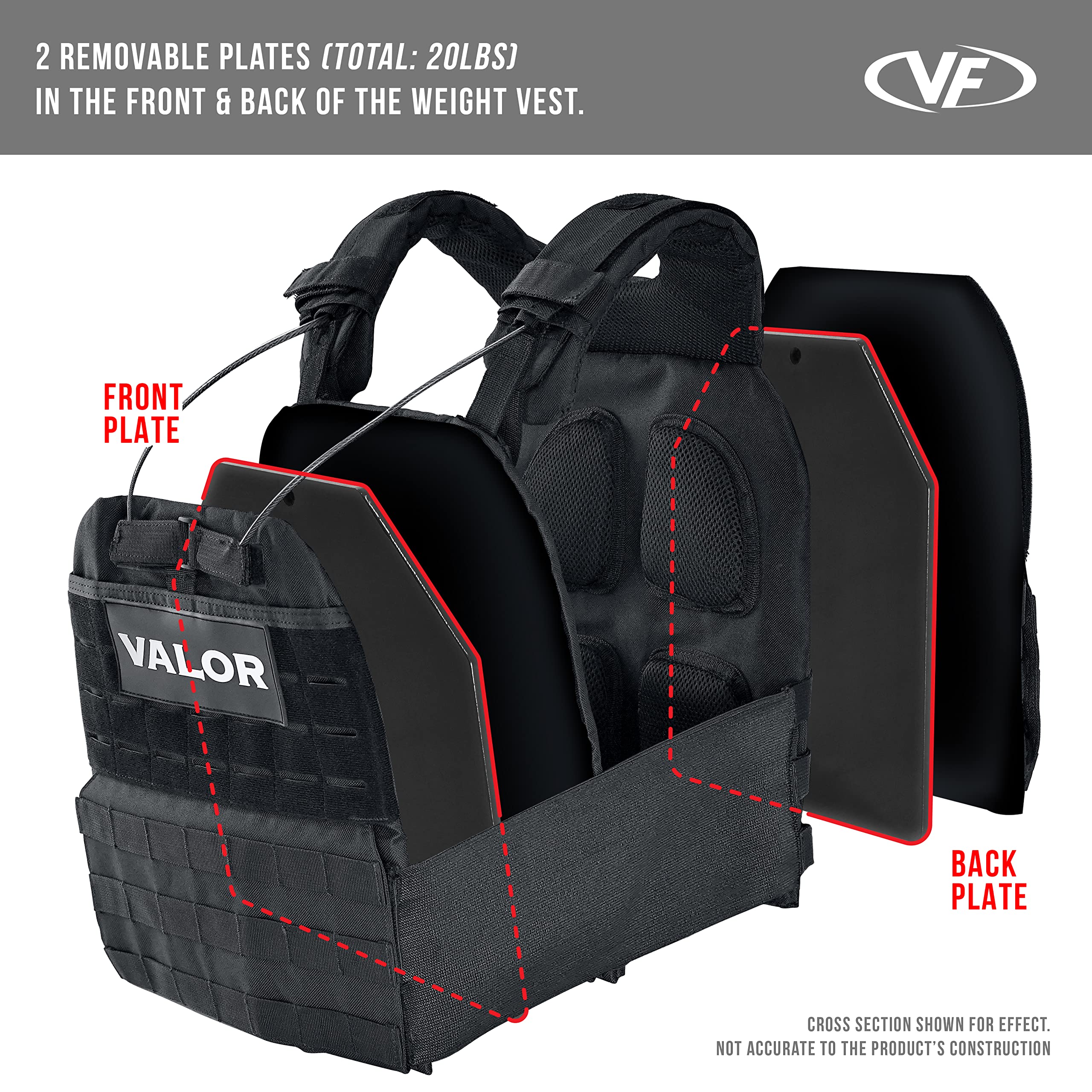 Valor Fitness Adjustable Weighted Vest for Men & Women - 14/20/30 lbs with Removable Weight Plates - Cross Training, Rucking, Running, Endurance & Strength Workouts - Ideal for Gym, Outdoor & Military Training