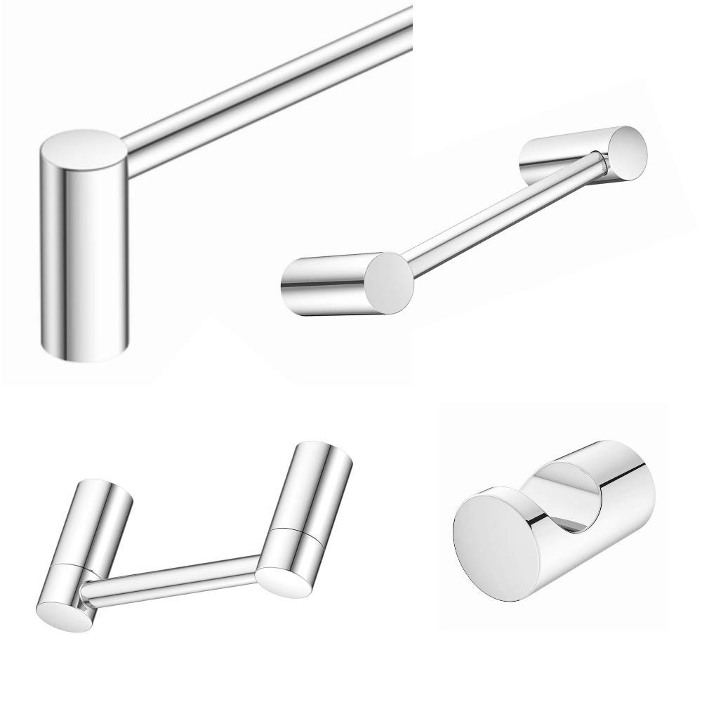 Premium 4-Piece Bathroom Hardware Set - Chrome Wood Grip Towel Bar (24