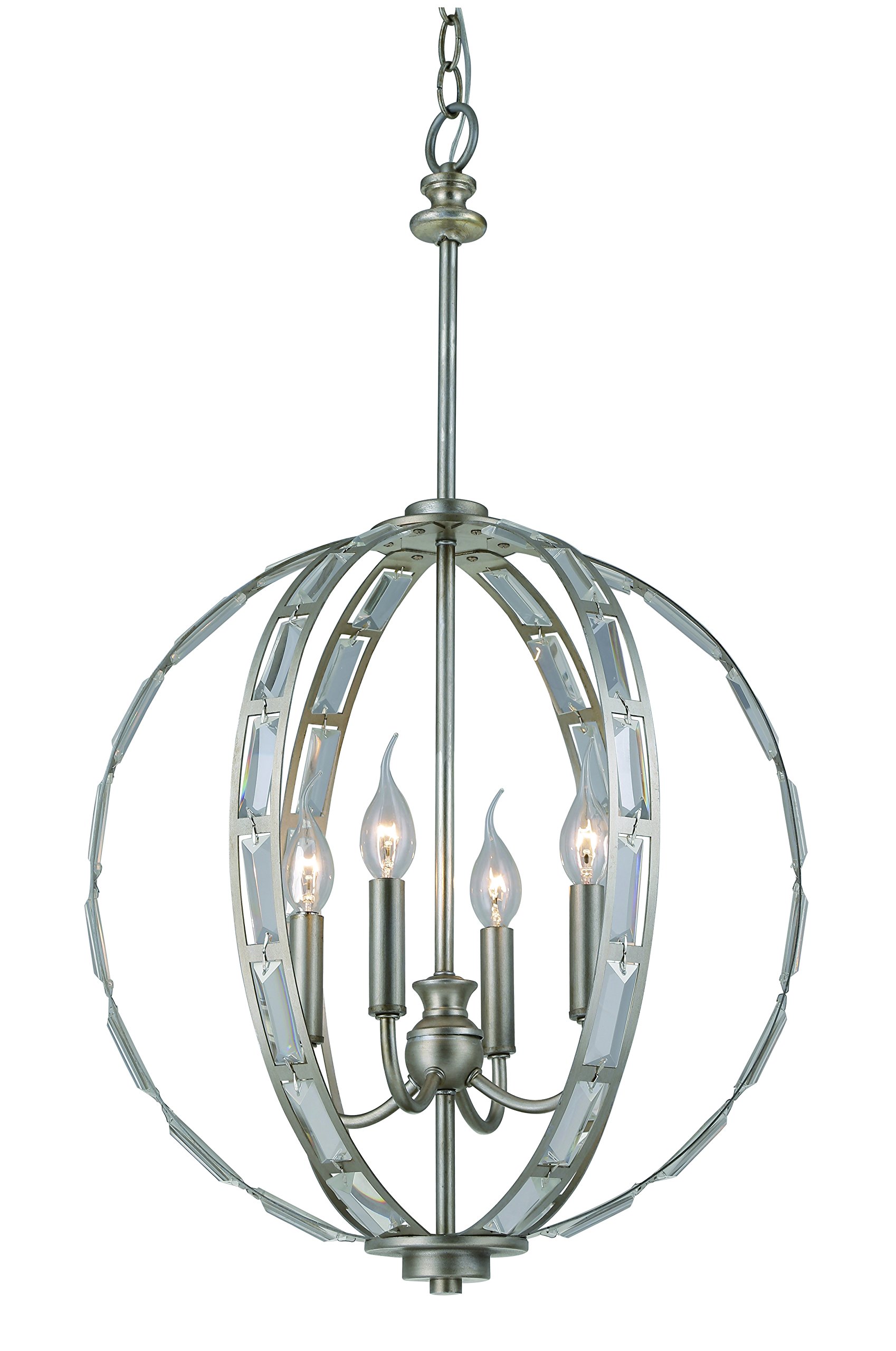 TRANS GLOBE Imports 10364 ASL Contemporary Modern 4-Light Pendant Lighting Fixture - Emporium Collection in Pewter, Nickel & Silver Finish - 16.5 Inch Height - Perfect for Dining Room, Kitchen Island or Entryway Lighting