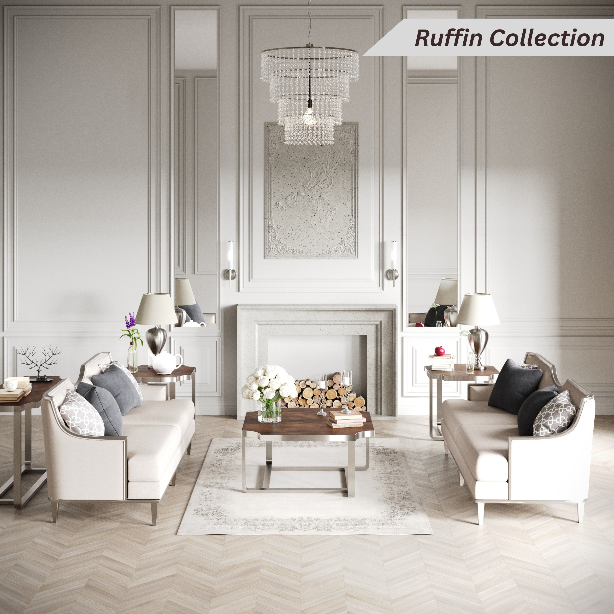 Roundhill Furniture Ruffin 3-Piece Square Coffee Table Set - 40x40 Inch Modern Coffee Table with 2 Matching End Tables for Living Room, Lounge & Home Decor