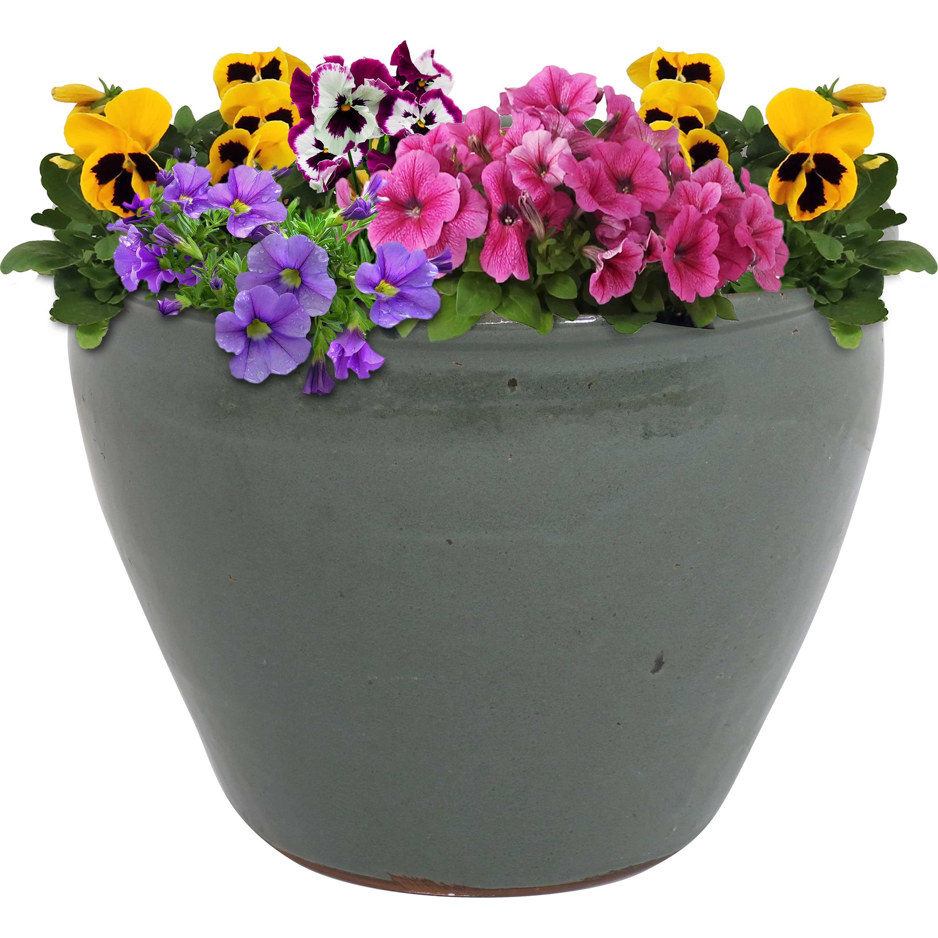 Sunnydaze Chalet Round Glazed Ceramic Planter with Drainage Hole - Outdoor Garden Flower Pot for Patio, Balcony & Home Decor
