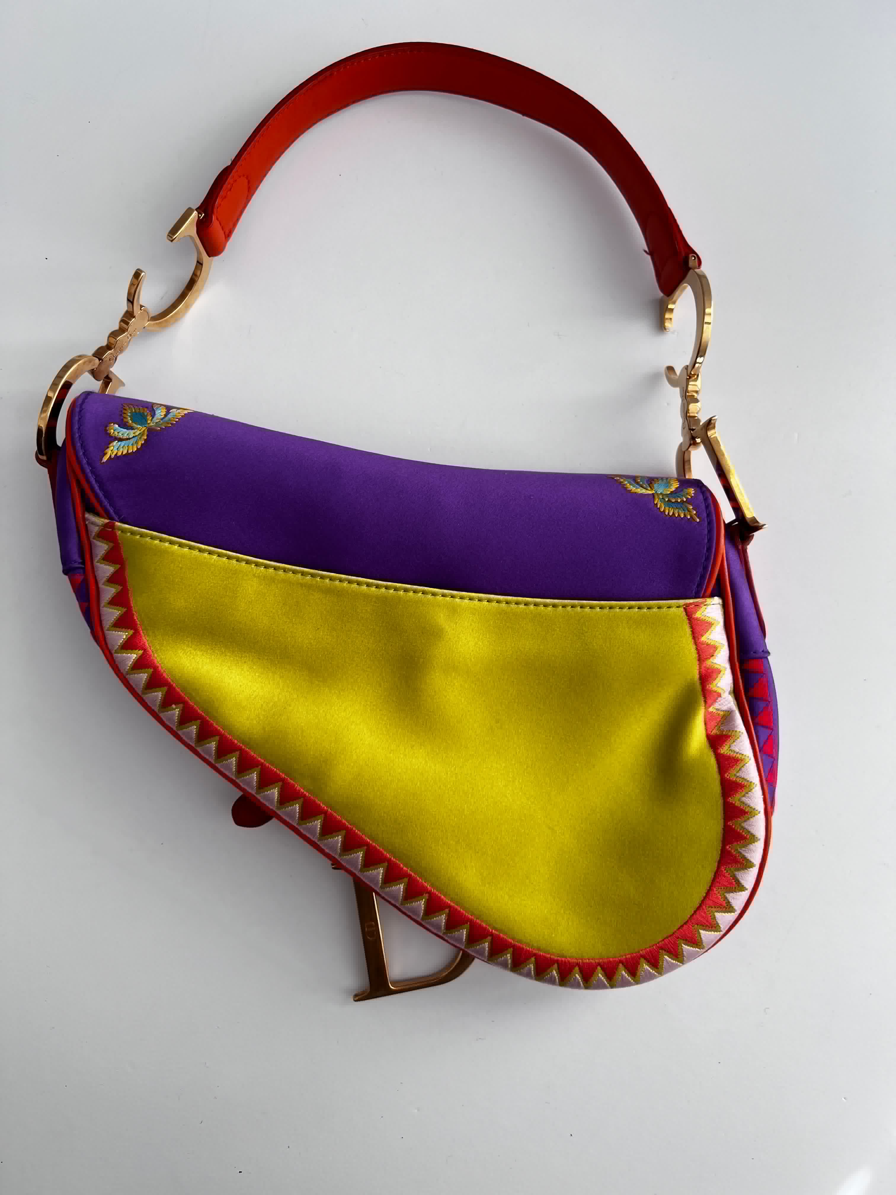 Dior Embroidered Phoenix Satin Saddle Bag - Luxury Crossbody Handbag for Women, Fashionable Evening Clutch with Shanghai-Inspired Design, Perfect for Parties, Weddings & Special Occasions