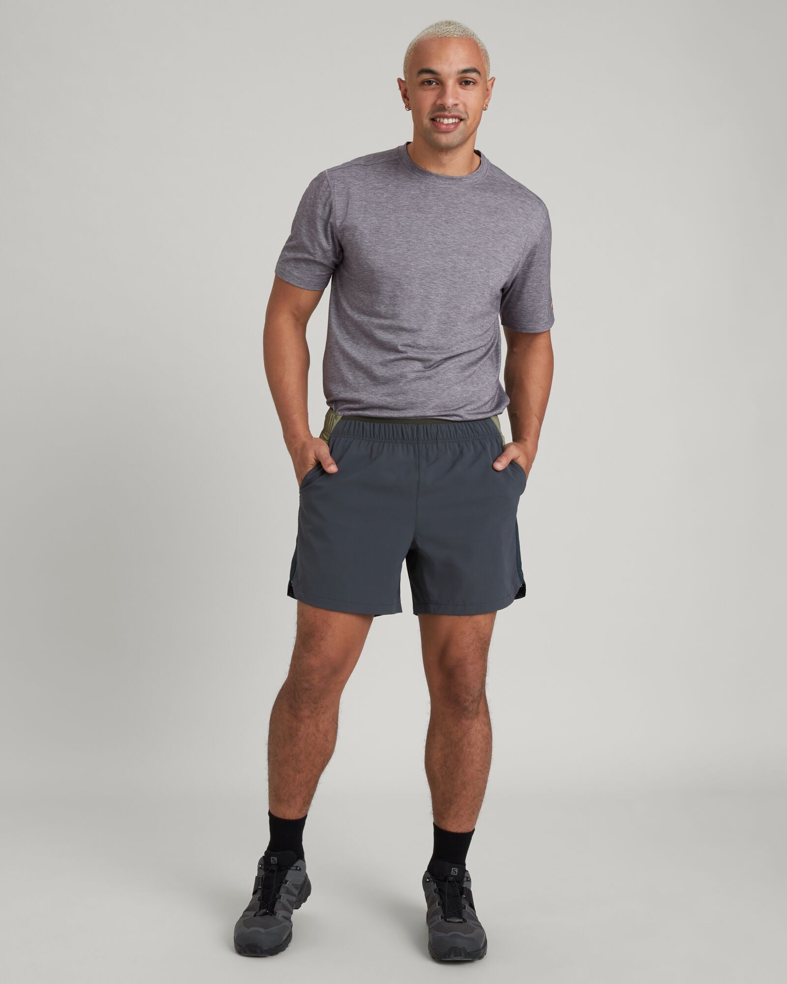 WELL.DER.NESS Men's 5-Inch Quick-Dry Athletic Shorts - Night Black & Beech Brown for Running, Gym Workouts & Summer Outdoor Activities