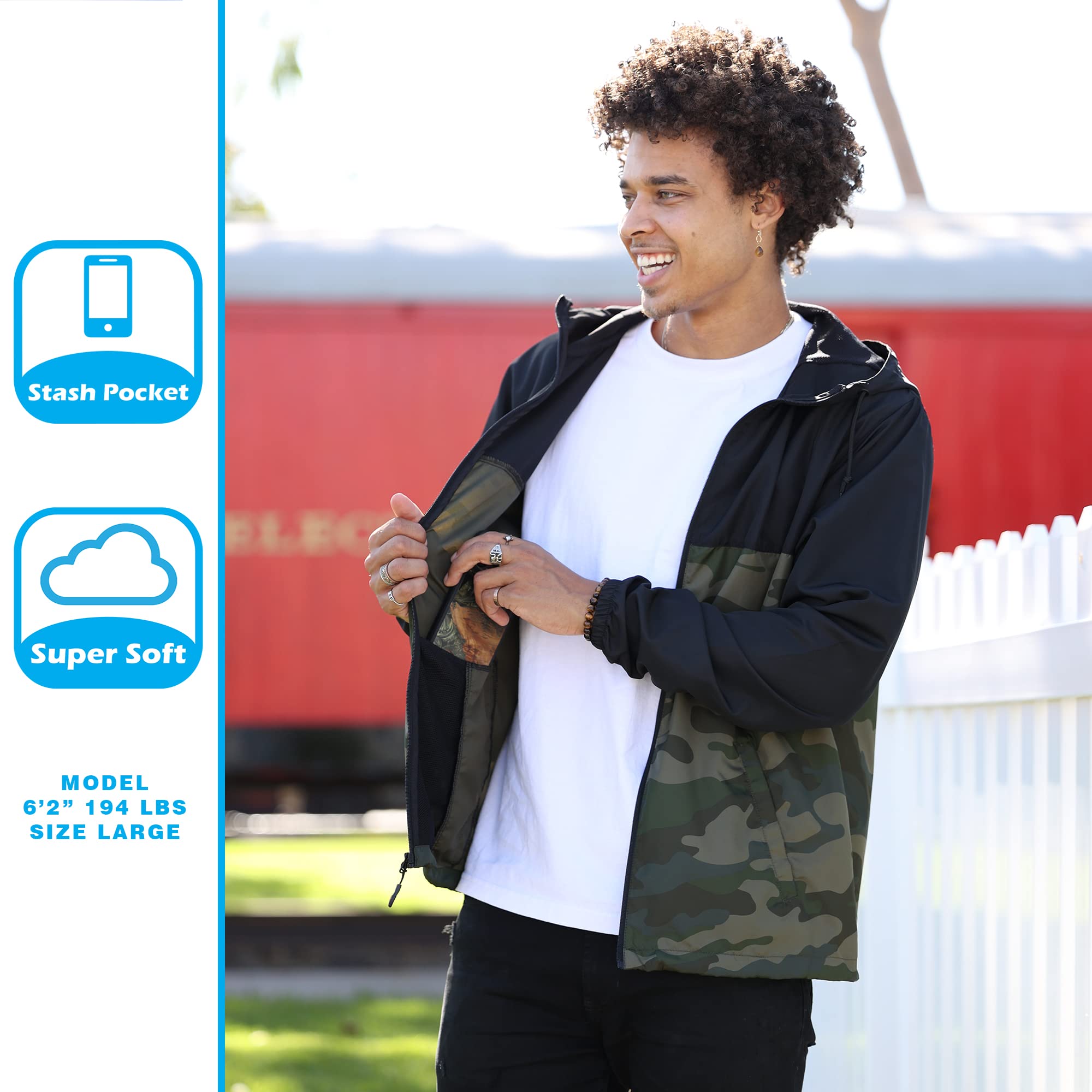 Global Blank Men's Lightweight Water-Resistant Windbreaker Jacket - Perfect for Outdoor Activities, Hiking, Running & Travel
