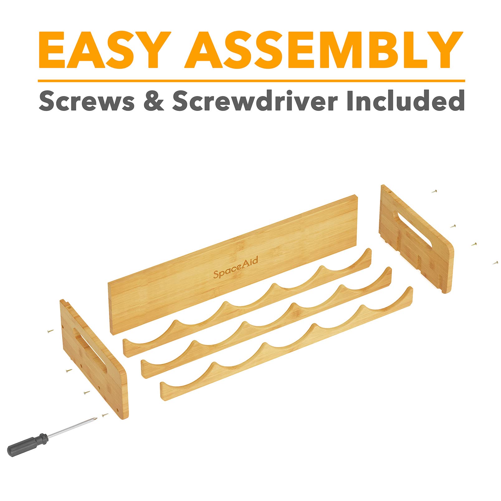 SpaceAid 2-Pack Bamboo Water Bottle Organizer with Labels - 5-Slot Kitchen Pantry Storage Rack for Cabinets, Home Cup & Wine Bottle Holder Shelf - Holds 10 Bottles - Perfect for Kitchen, Pantry, Office & RV Organization