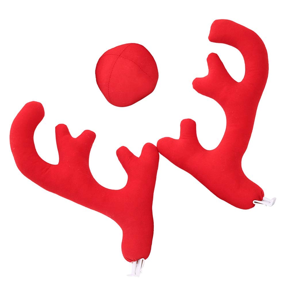 3pcs Red Christmas Car Antlers with Nose - Festive Vehicle Decor Kit for Sedan, SUV, Truck - Perfect for Holiday Parades, Christmas Parties & Neighborhood Decorations