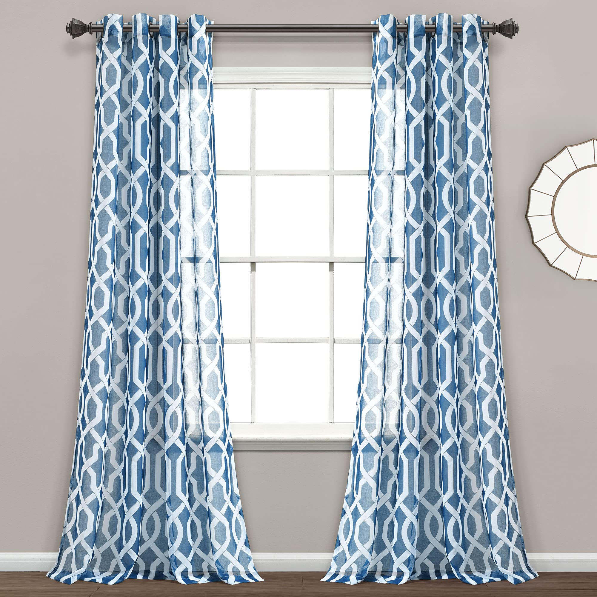 Lush Decor Edward Trellis Sheer Curtains for Living Room, Dining Room, Bedroom - Navy, 52