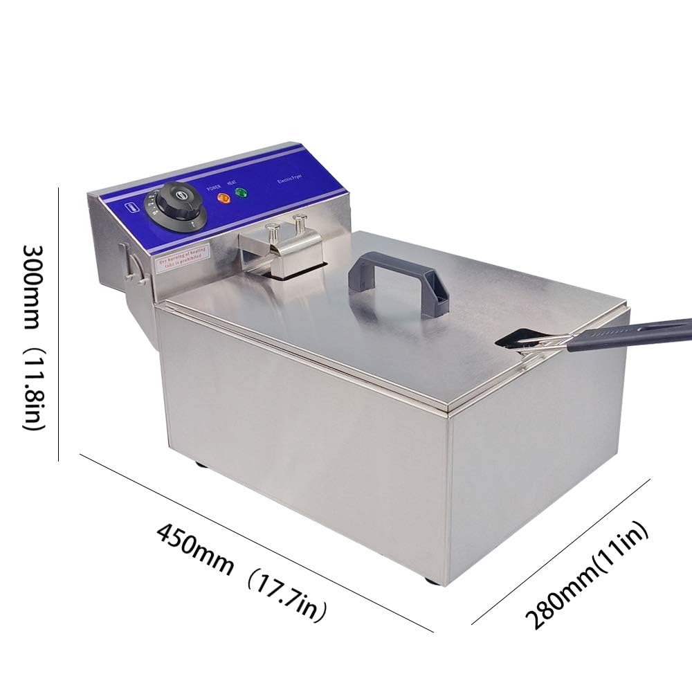Commercial Electric Deep Fryer with Temperature Control - Stainless Steel Countertop Single Tank for French Fries, Chicken Wings - Perfect for Home Kitchen & Restaurant Use