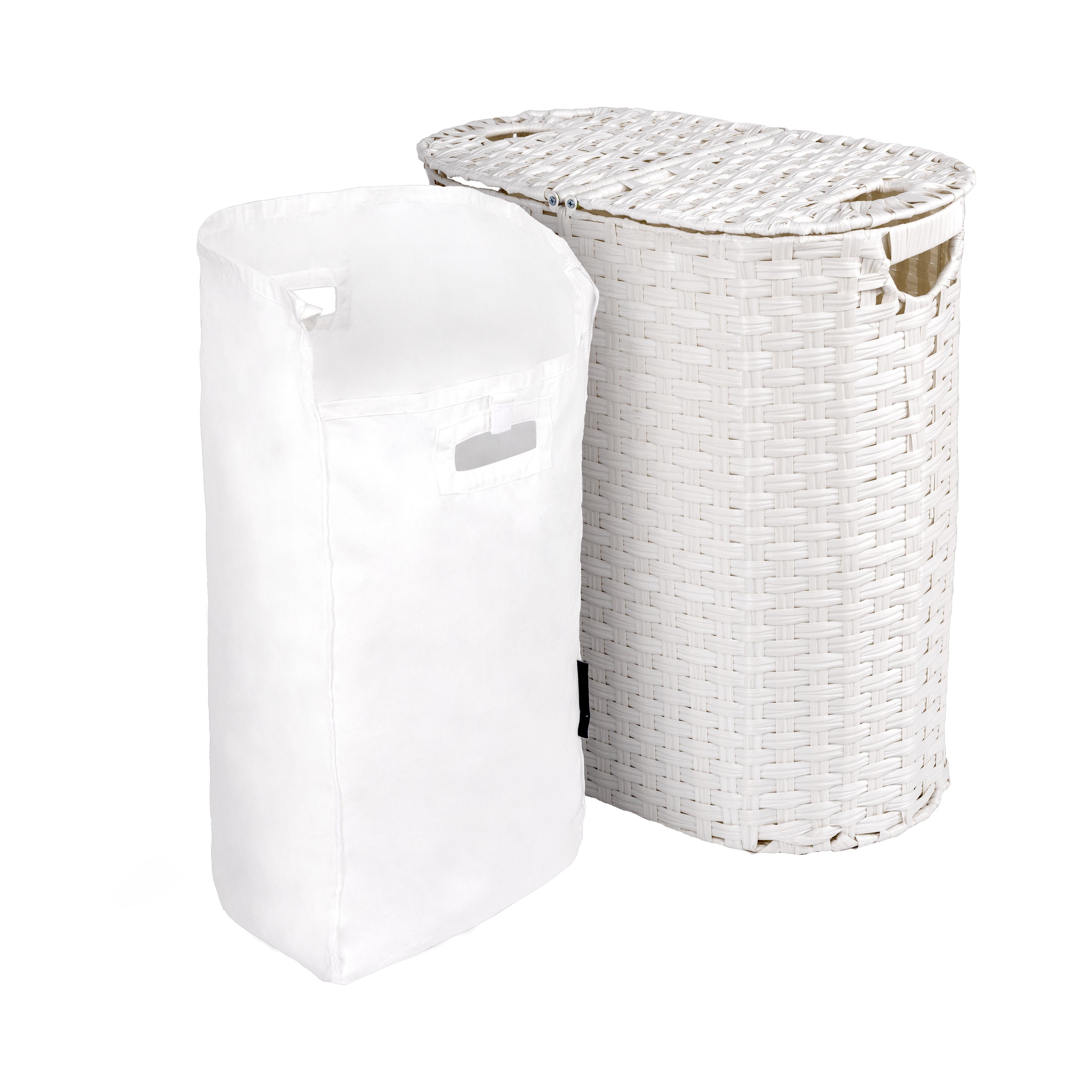 Handwoven Lidded Oval Double Laundry Hamper Basket - Natural Wicker Storage for Bedroom, Bathroom & Laundry Room Organization