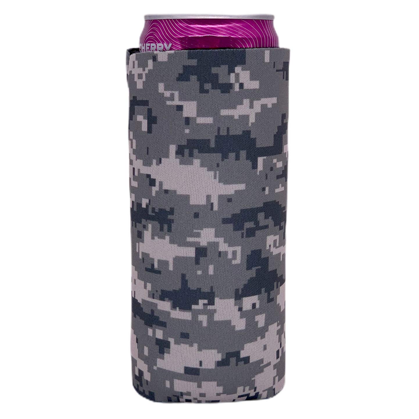 Digital Green Camo Pattern Slim Can Cooler - Insulated Beverage Sleeve for Beer, Soda & Energy Drinks - Perfect for Camping, BBQs & Outdoor Parties