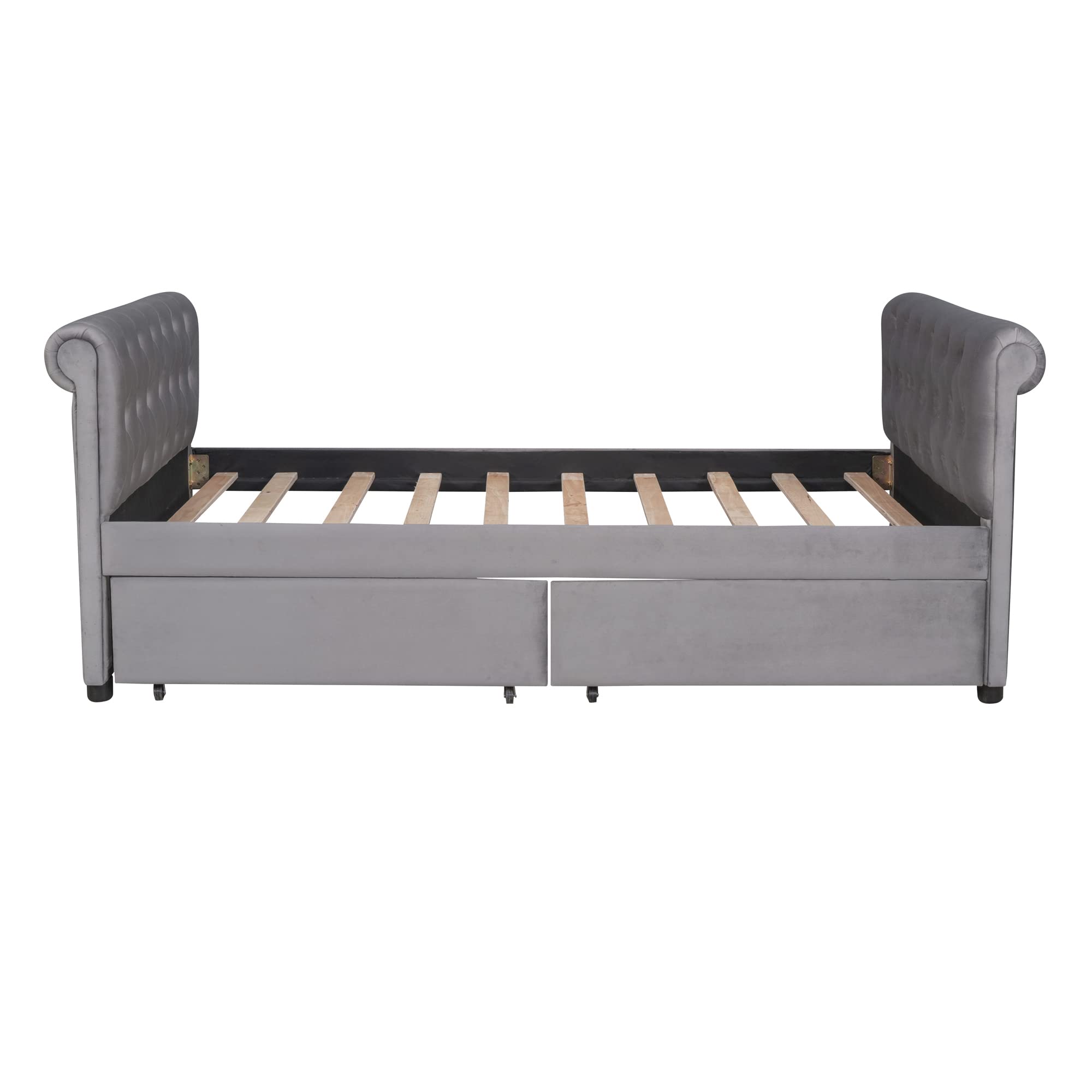 Twin Upholstered Daybed with 2 Drawers, Wood Sofa Bed Frame for Kids Teens Boys Girls - Gray | Perfect for Small Spaces, Guest Rooms & Kids' Bedrooms