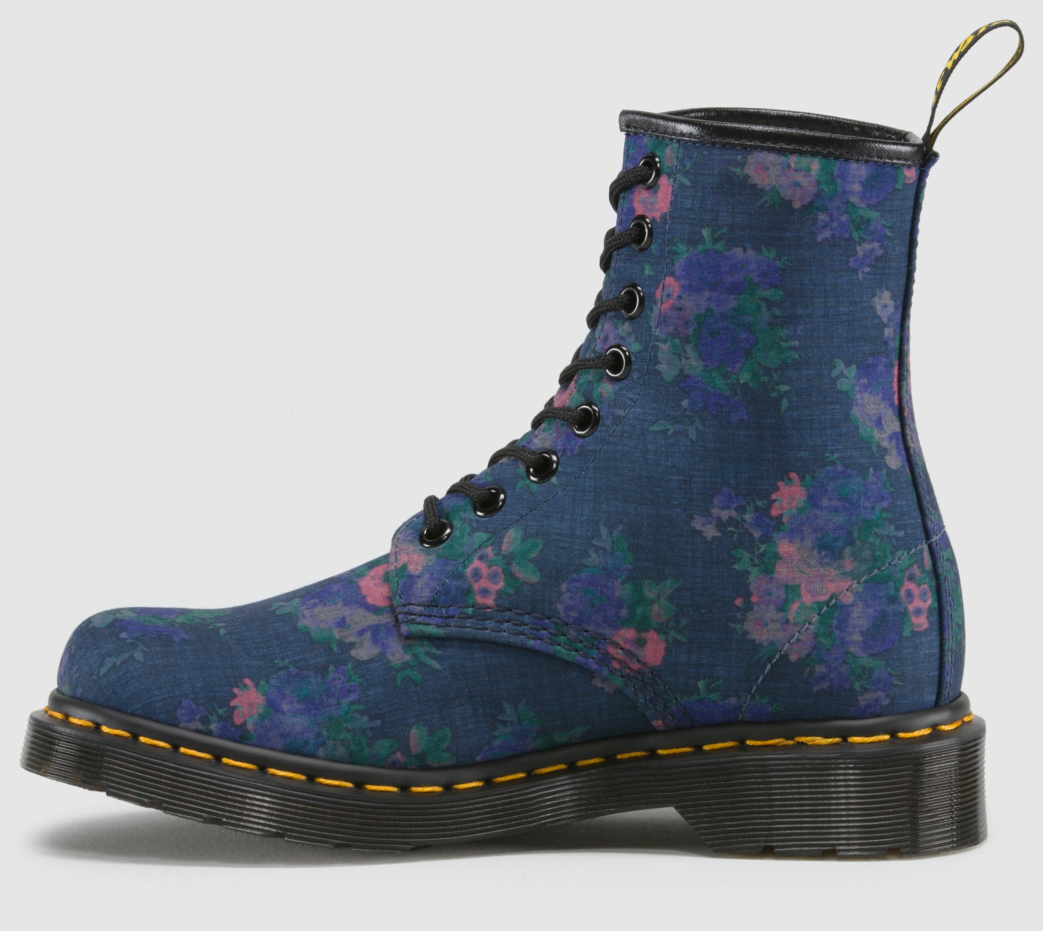 Dr. Martens 1460 Castel Denim Vintage Bouquet Canvas Lace Up Boots - Women's Ankle Booties for Casual Outfits & Streetwear Fashion