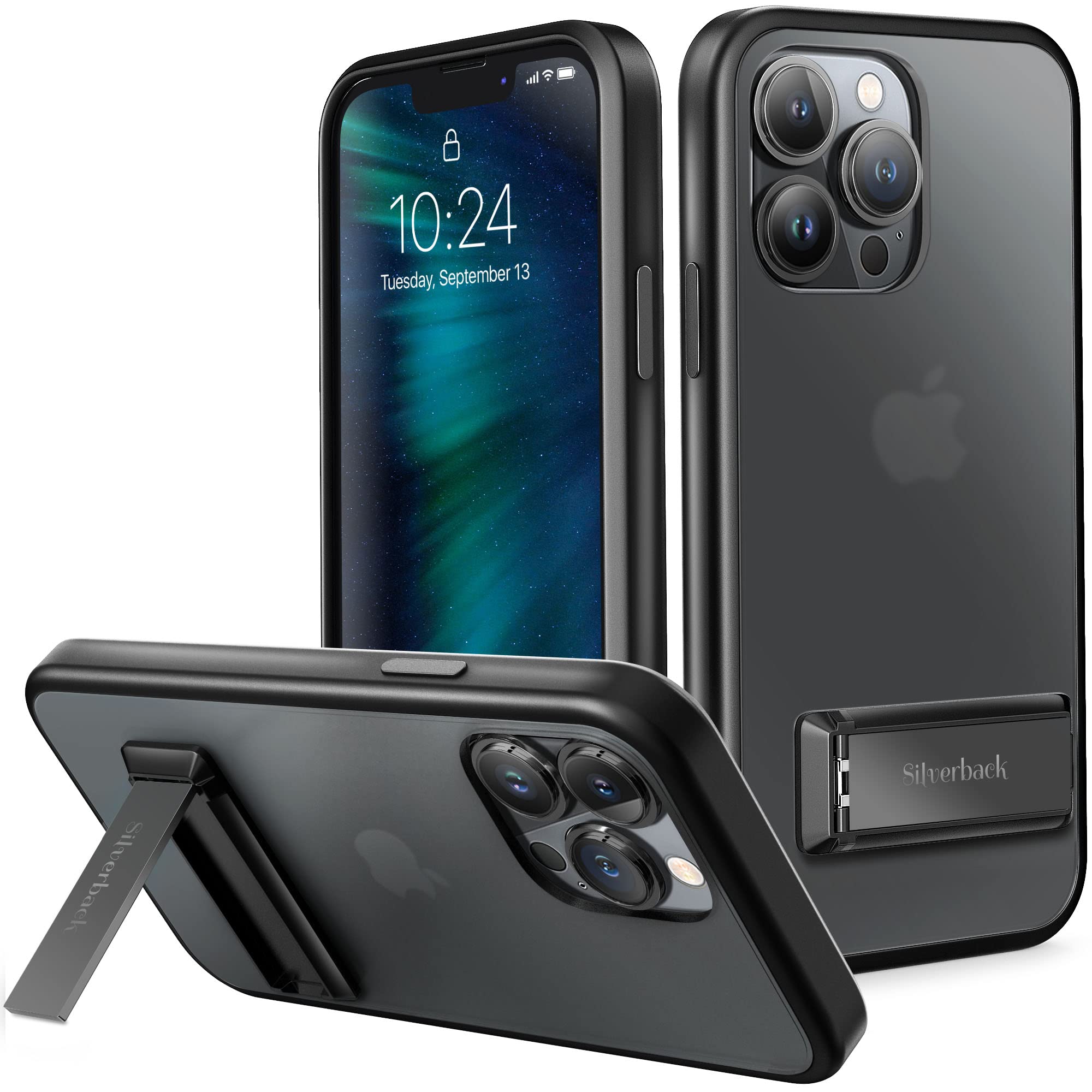 iPhone 11 Pro Max Case with Metal Kickstand | Slim Translucent Shockproof Cover | Two-Way Stand for Hands-Free Viewing | Frosted Black Matte Finish | Perfect for Work, Travel & Entertainment