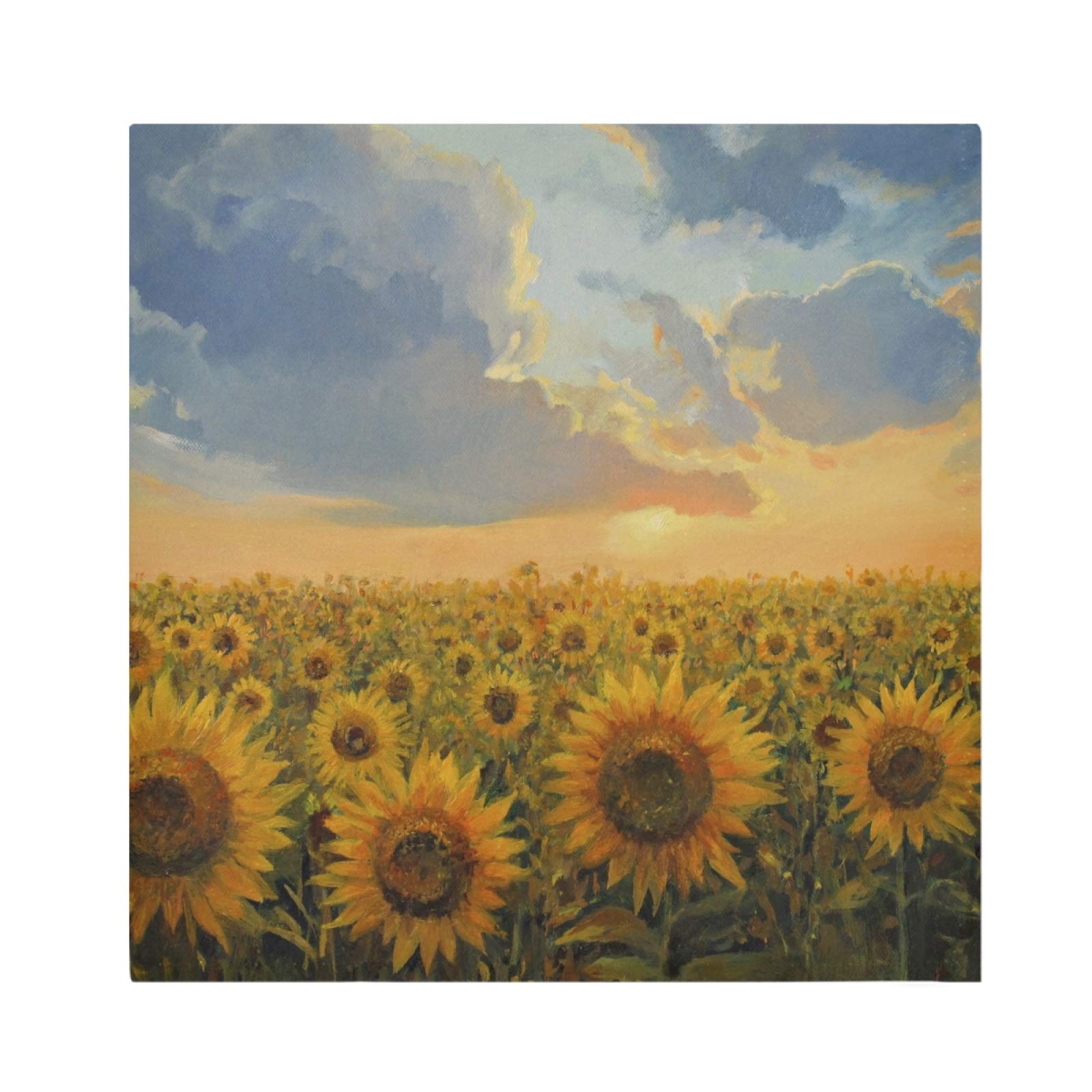 Sunflower Field Sunset 02 - Set of 6 Reusable Washable Cloth Napkins (20x20 Inches) | Eco-Friendly Kitchen & Dining Table Decor | Perfect for Holiday Dinners, Parties & Everyday Use - Vibrant Yellow