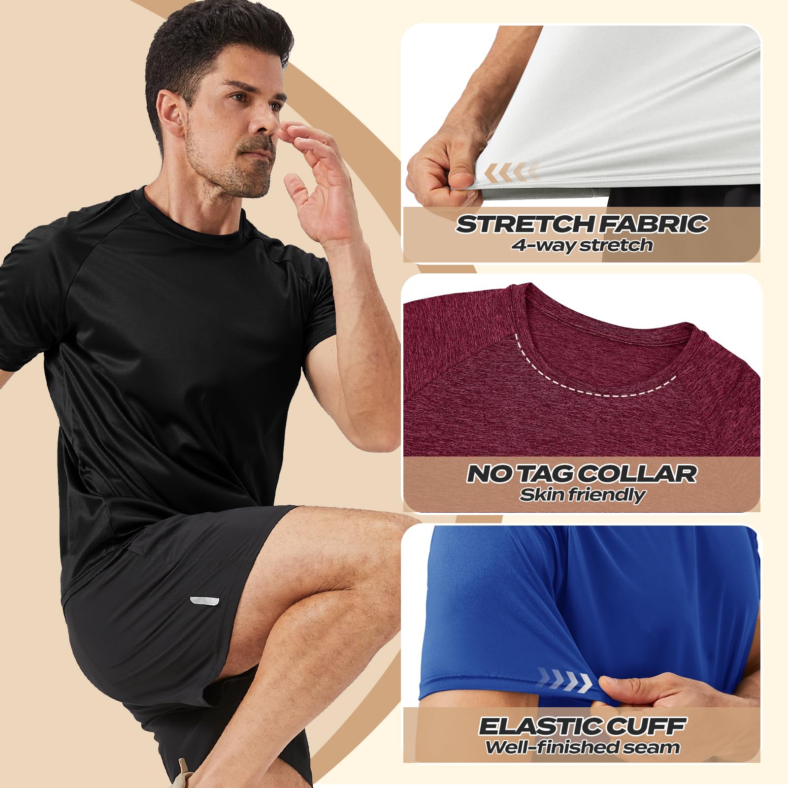 Men's Workout Shirts - Moisture Wicking Dry Fit Black T-Shirt for Gym, Running & Athletic Activities | Breathable Crew Neck Short Sleeve Activewear for Men