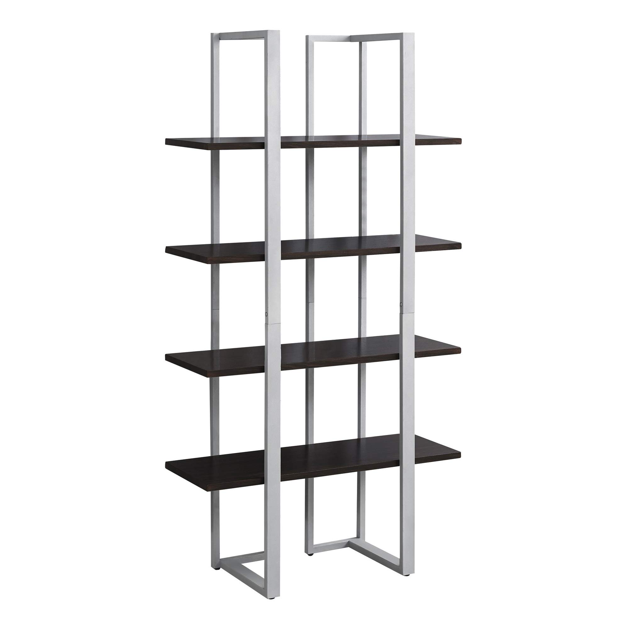 Ergode 60 Inch Tall Espresso Brown & Silver Metal Bookcase - Modern Bookshelf for Living Room, Office, or Study - Sturdy Storage for Books, Decor, and Essentials