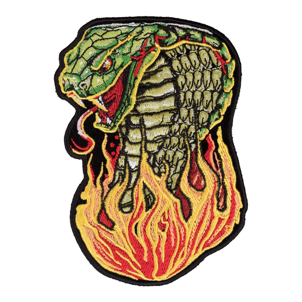 Cobra Head Flames Iron On Patches for Clothing & Jeans - 3.75x5 Inch Medium DIY Sew On Embroidered Patch for Jackets, Bags & Hats - Wild Animal Decorative Patches for Bikers, Rock Fans & Fashion Enthusiasts