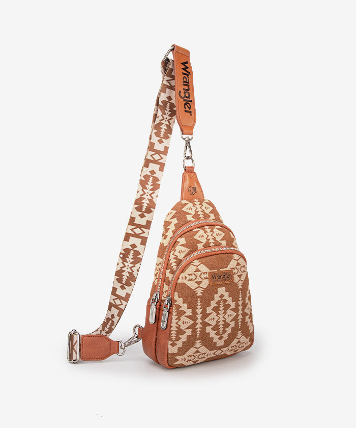 Wrangler Aztec Print Sling Bag - Stylish Crossbody Bag for Men & Women - Perfect for Travel, Hiking, and Everyday Use