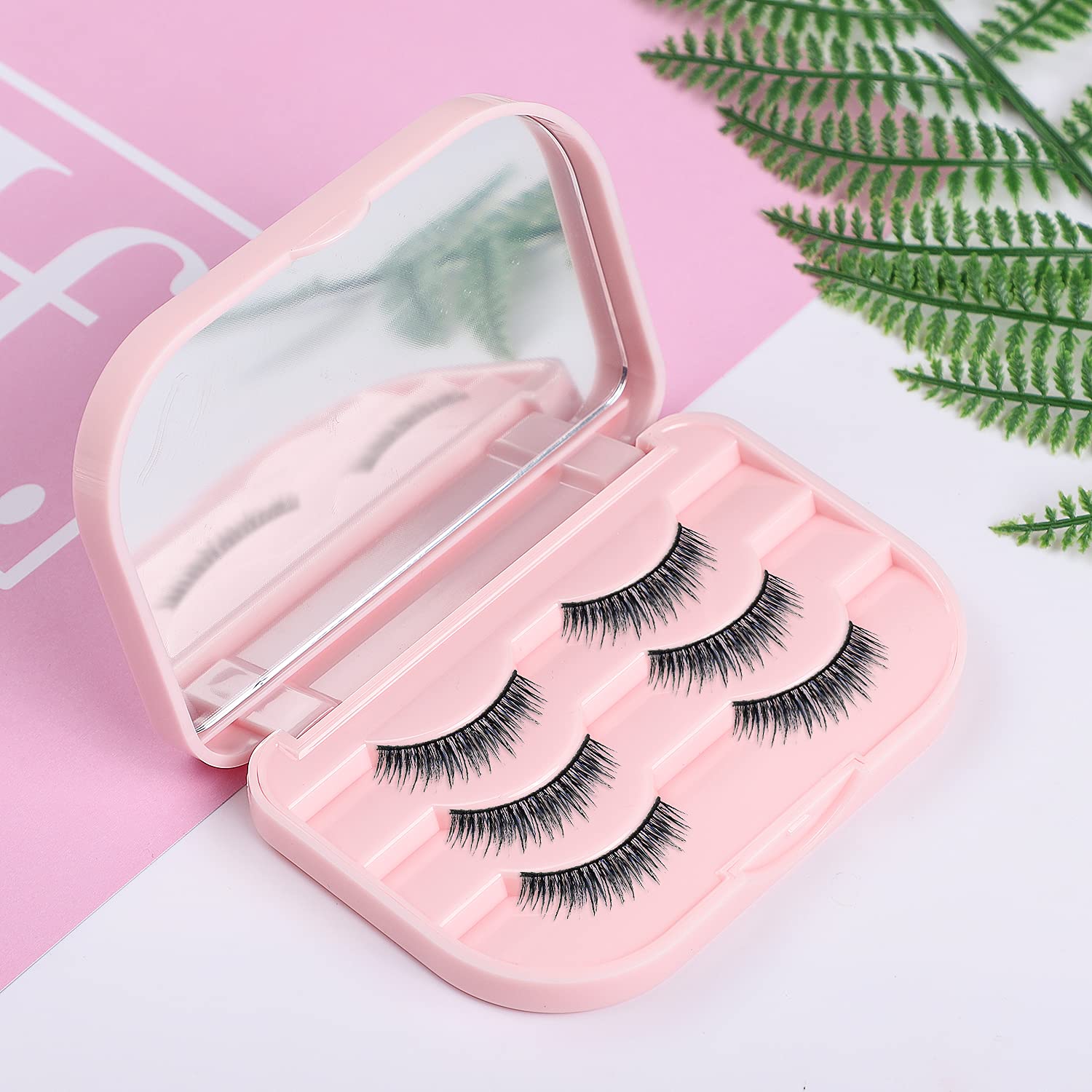 TEOYALL 3-Layer Empty Eyelash Storage Box with Mirror - Travel-Friendly False Eyelash Organizer Case Holds 3 Pairs (Pink) | Perfect for Makeup Artists, Travel & Daily Eyelash Extension Storage