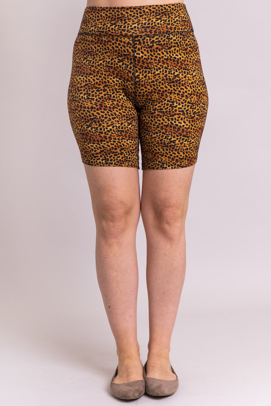 Hallie Shorts - Golden Cheetah Print Bamboo Fabric Women's Athletic Shorts for Yoga, Running & Lounge Wear