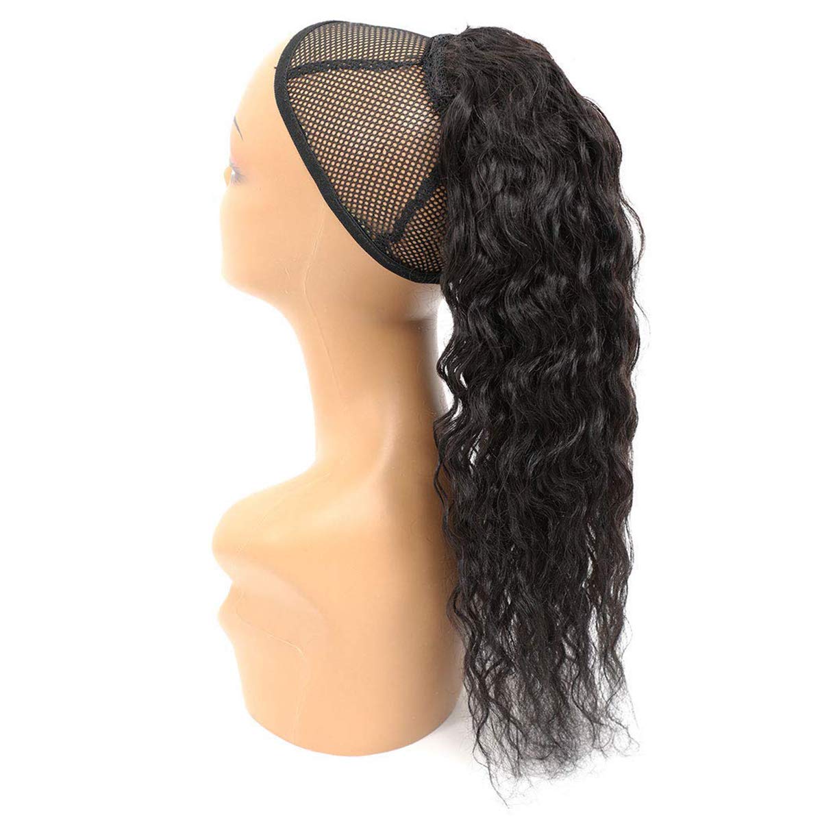 100% Real Brazilian Human Hair Ponytail - 28 Inch Water Wave Clip-in Ponytail Hair Extension for Women (Natural Black) | Wrap Drawstring Corn Wave Hairpiece for Daily Wear, Parties & Special Occasions