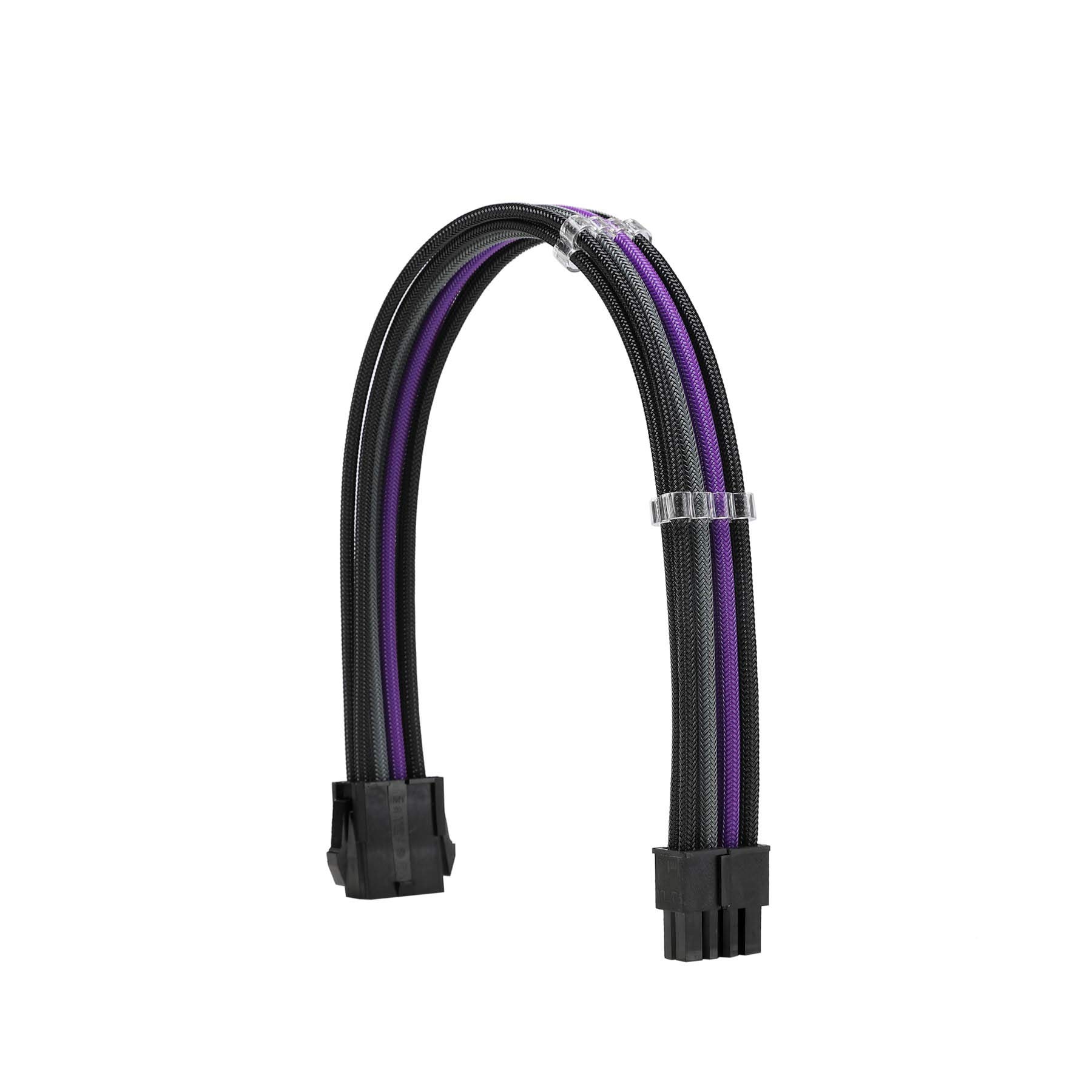 18AWG ATX 24-Pin + EPS 8-Pin + PCI-E 8-Pin Sleeved Extension Power Supply Cable Kit with Cable Combs - Black Grey Purple - for PSU to Motherboard/GPU (PC Gaming, Custom Builds, Cable Management)
