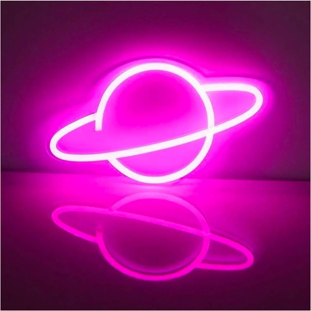USB & Battery Powered Neon LED Light Signs - Pink Planet Wall Decor for Christmas, Party, Living Room & Kids Bedroom | Durable Neon Wall Art for Home, Office & Bar Lighting