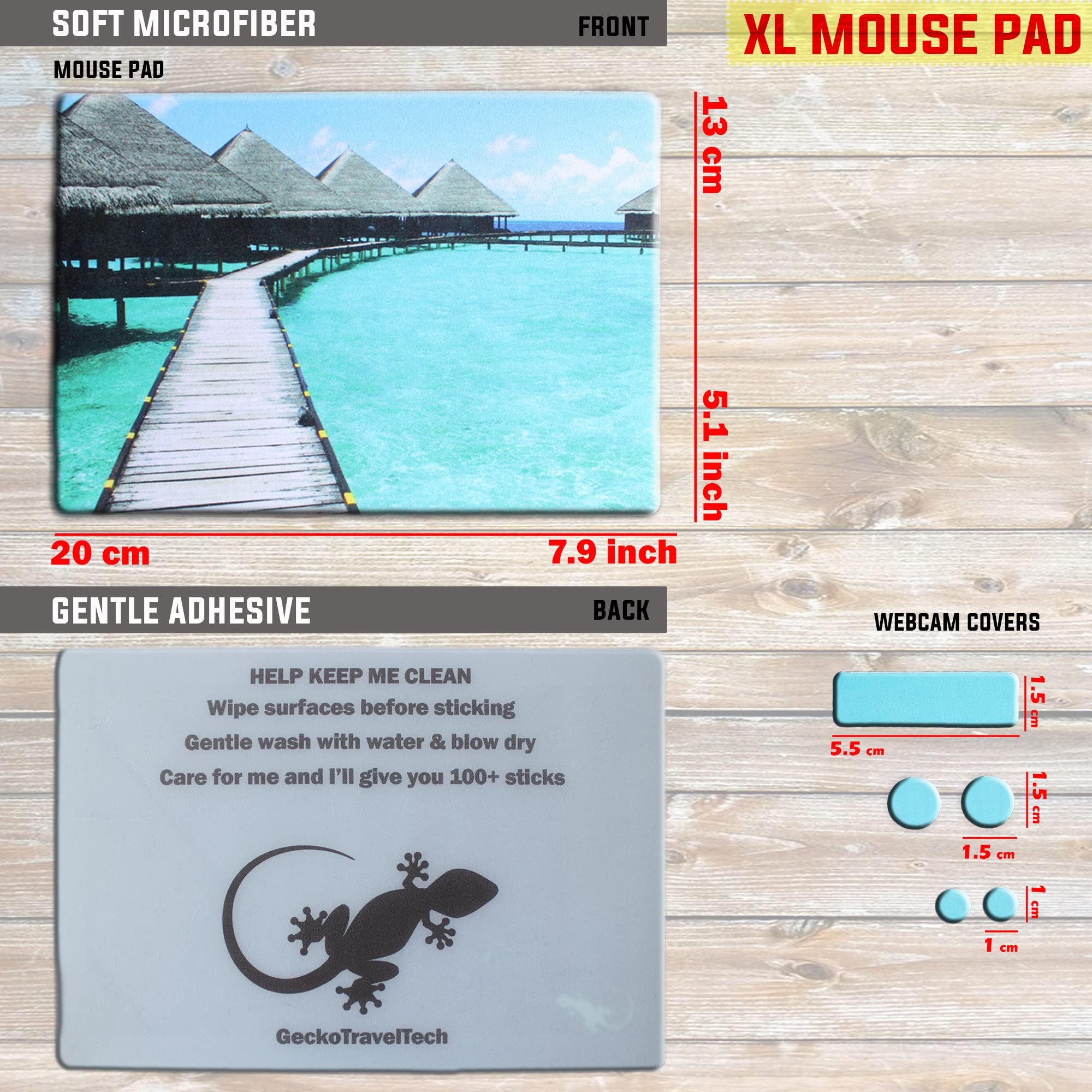 Peel and Stick Mouse Pad - Large Non-Slip Adhesive Desk Mat - Portable XL Size for Laptop & Computer (Beach Design) - Perfect for Office, Gaming & Travel Use