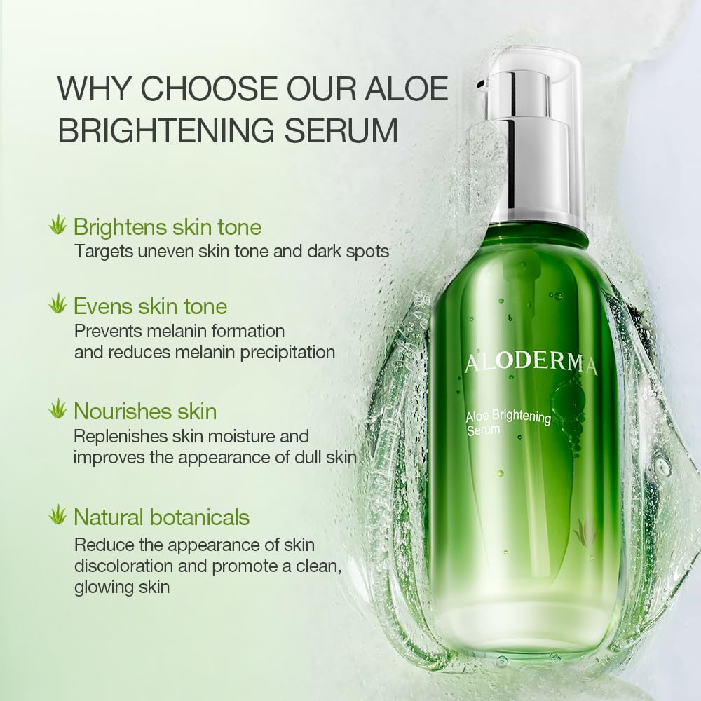 Aloderma Signature Aloe Brightening Skincare Set - 6 Piece Kit with Gel, Cleanser, Toner, Serum (x2), Cream for Hydration & Glow | Perfect for Dry & Sensitive Skin, Morning & Night Routine