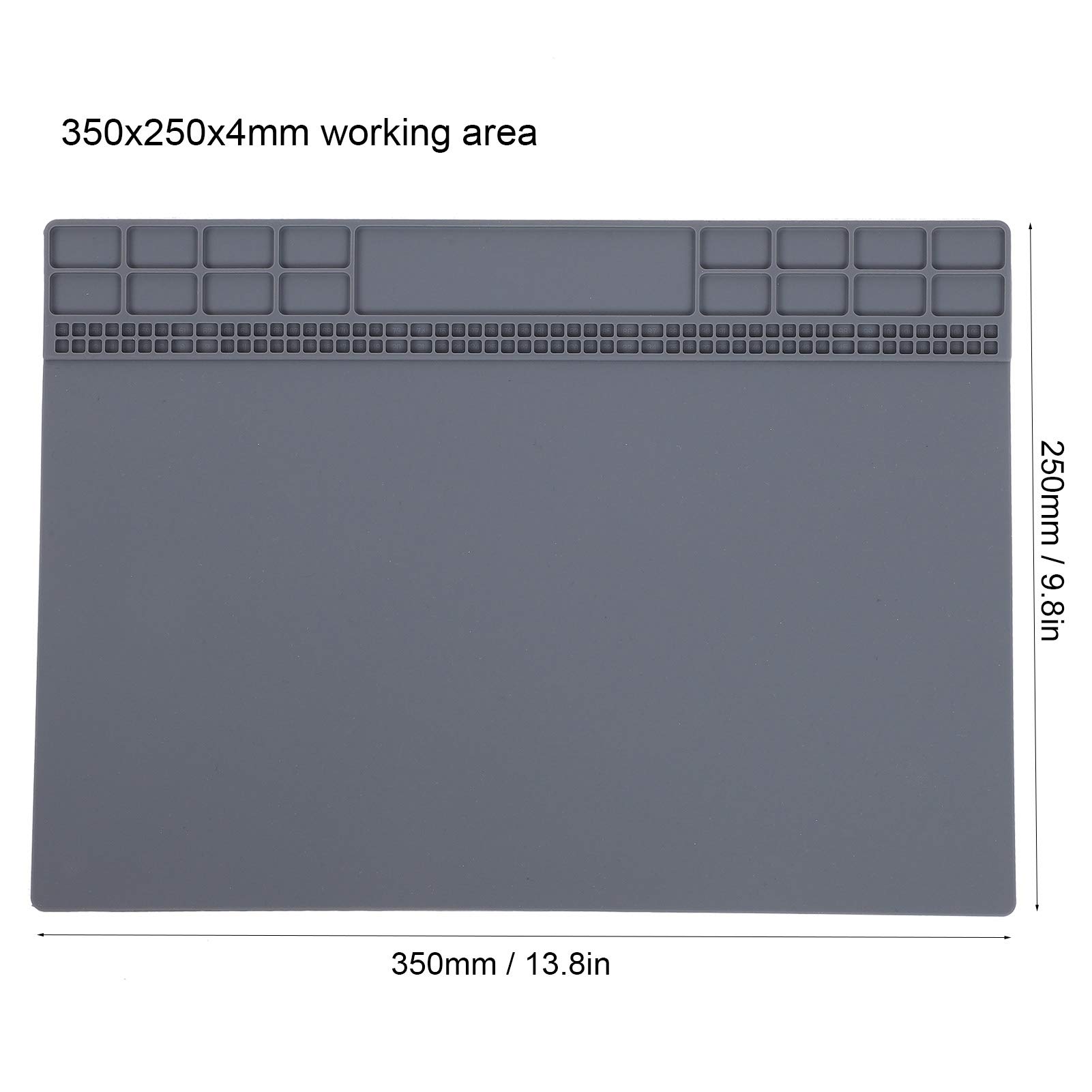 Premium Silicone Repair Mat - Heat Resistant Soldering Station Mat with Screw Storage for Electronics Repair & Maintenance (Grey) - Ideal for Workbench, DIY Projects & Phone Repair Workspace