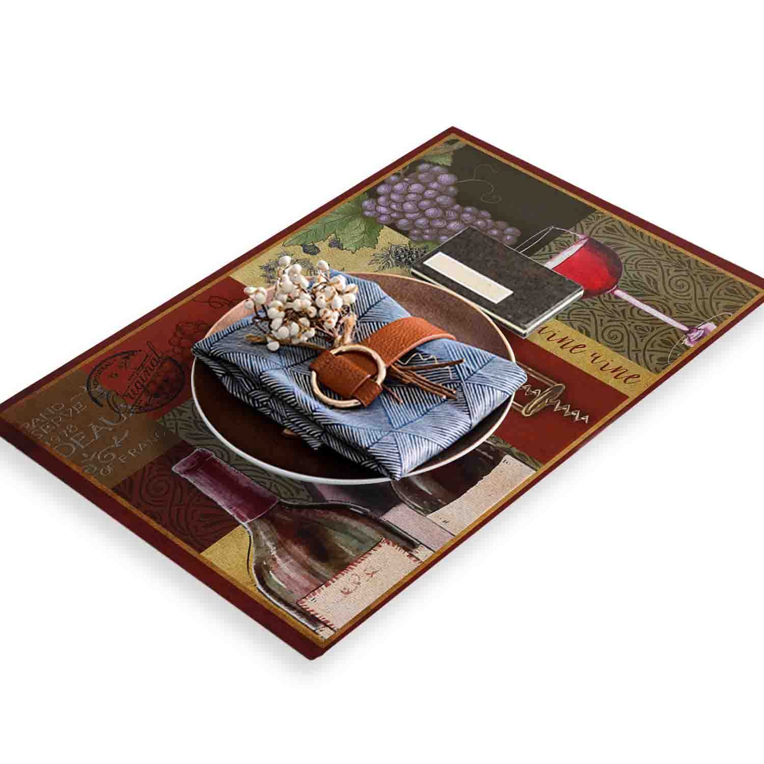 Set of 4 Heat-Resistant Placemats for Dining & Kitchen Tables - Vintage Wine Design - Perfect for Dinner Parties, Family Meals & Holiday Gatherings