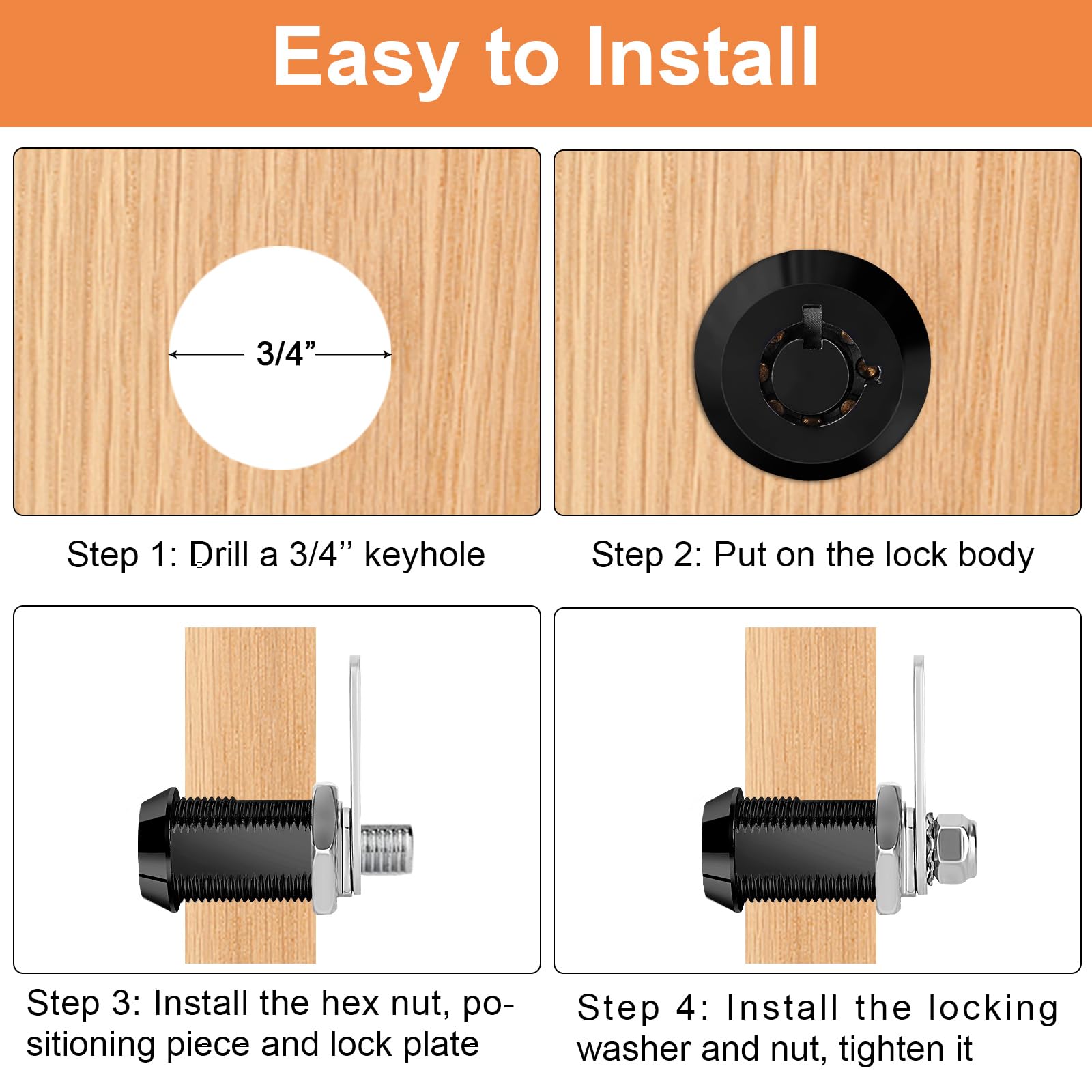 4-Pack Black 1-Inch RV Storage Cam Locks with Keys - Keyed Alike for Toolbox, Camper, Trailer & Vending Machine - Secure Replacement Lock Set with 8 Keys (4 Locks) - Perfect for Outdoor Storage & Vehicle Security