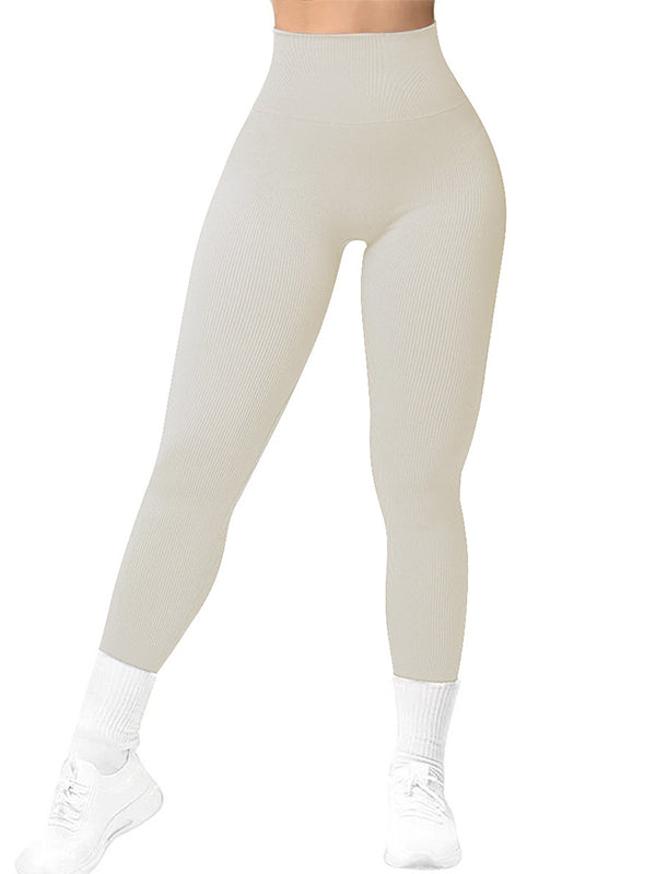 ZASUWA Women's Seamless Ribbed High Waist Yoga Leggings - Quick Dry Workout Pants for Running, Gym & Lounge
