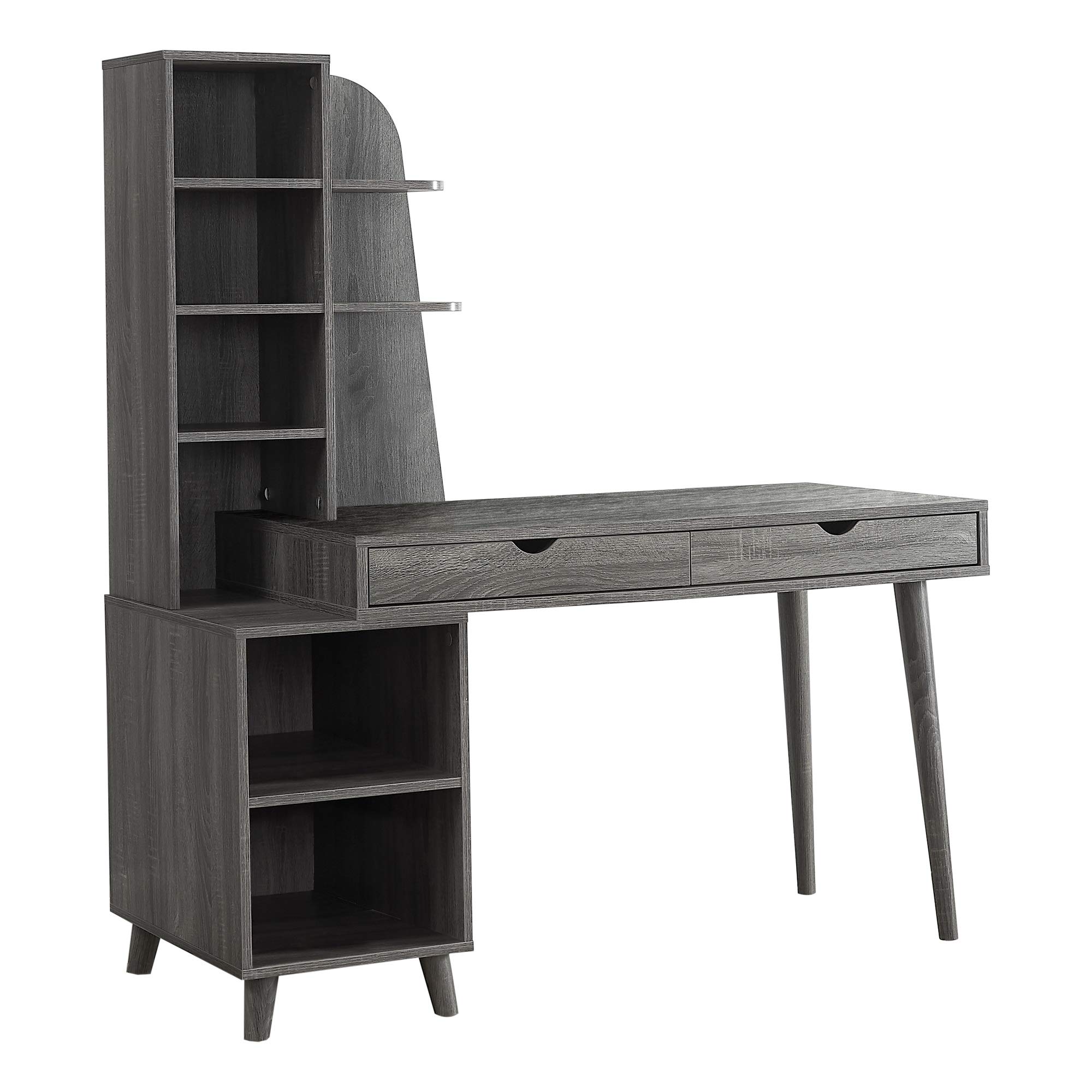 Ergonomic 55-Inch Computer Desk with Bookcase - Modern Grey Home Office Desk for Work & Study | Perfect for Small Spaces & Remote Work