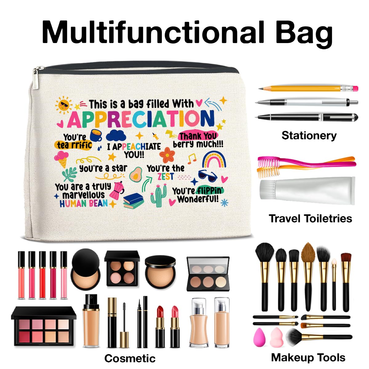 **Teacher Appreciation Gifts - Inspirational Makeup Bag for Women, Christmas & Birthday Gifts for Teachers - Cosmetic Pouch with Zipper (Perfect for Travel, School, or Daily Use)**