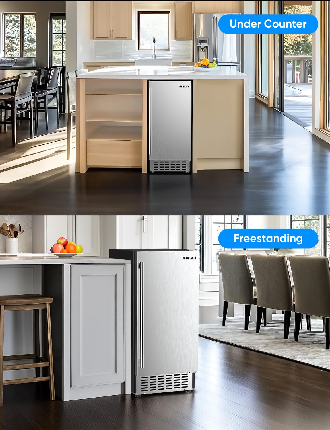 100Lbs/Day Under Counter Ice Maker Machine - Stainless Steel Built-in or Freestanding with 30LBS Storage | Commercial & Home Use | Fits 15