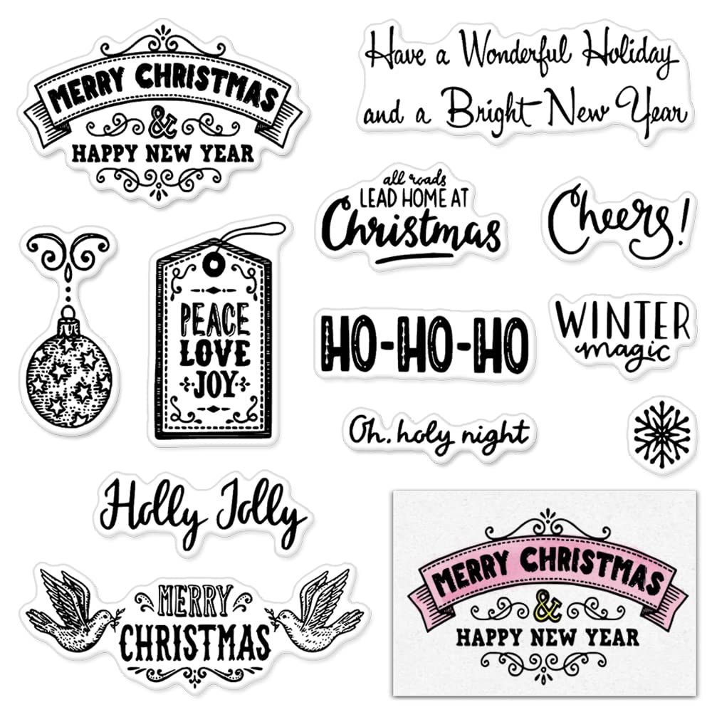 Christmas Clear Stamps for Card Making - Holiday Blessing Words Transparent Rubber Stamps for Scrapbooking, DIY Greeting Cards, Photo Albums & Paper Crafts - Perfect for Holiday Decorations, Gift Wrapping & Memory Keeping