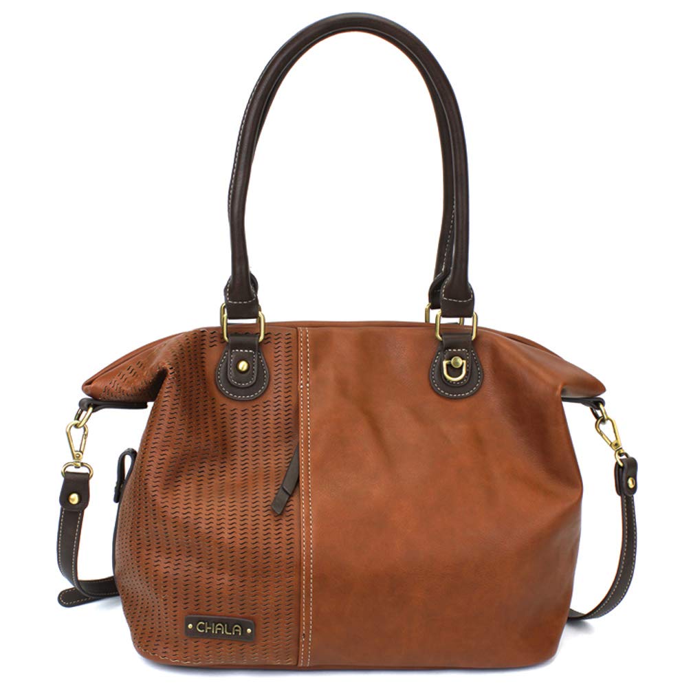 CHALA Women's Laser Cut Crossbody Shoulder Bag - Faux Leather Tote Purse in Brown | Stylish Everyday Handbag for Work, Shopping & Travel