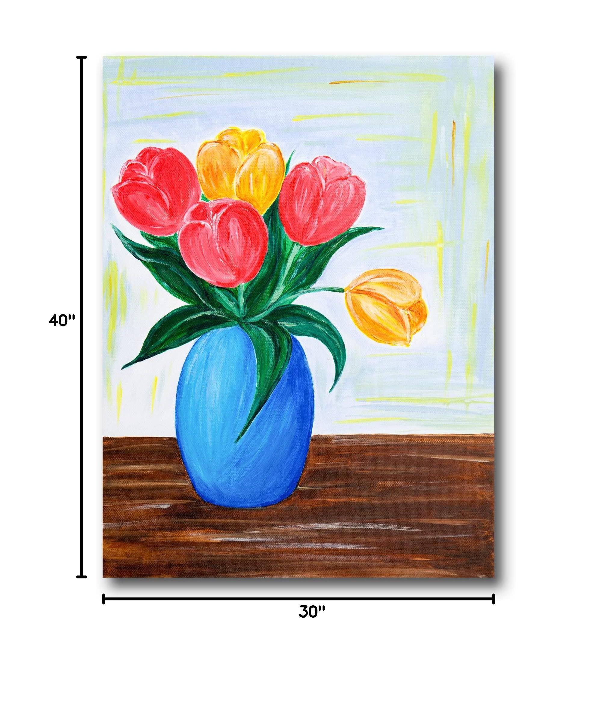 Bouquet of Red and Orange Tulips in Vase - Traditional Canvas Wall Art for Home Decor - Perfect for Living Room, Bedroom & Office Wall Decoration