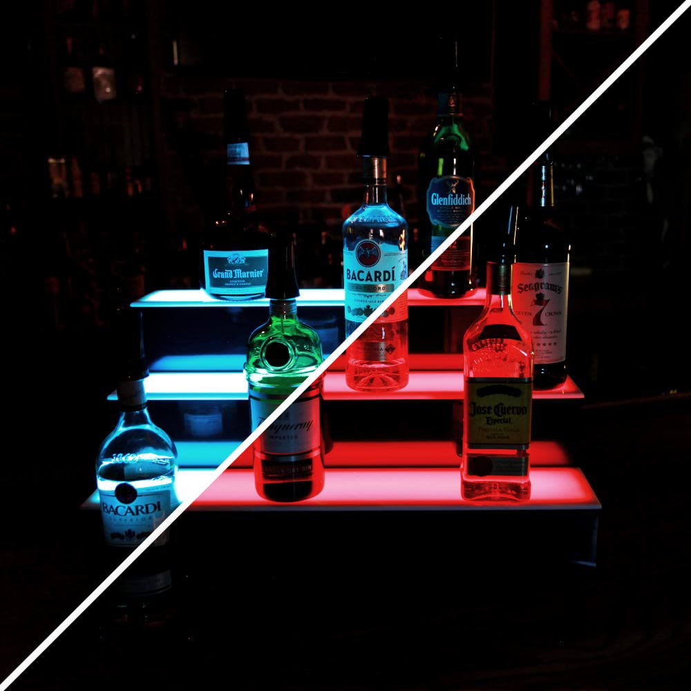 BARCONIC® 3-Tier LED Bottle Display Shelf - 18 Inch Wine & Liquor Storage Rack for Bars, Restaurants & Home Decor