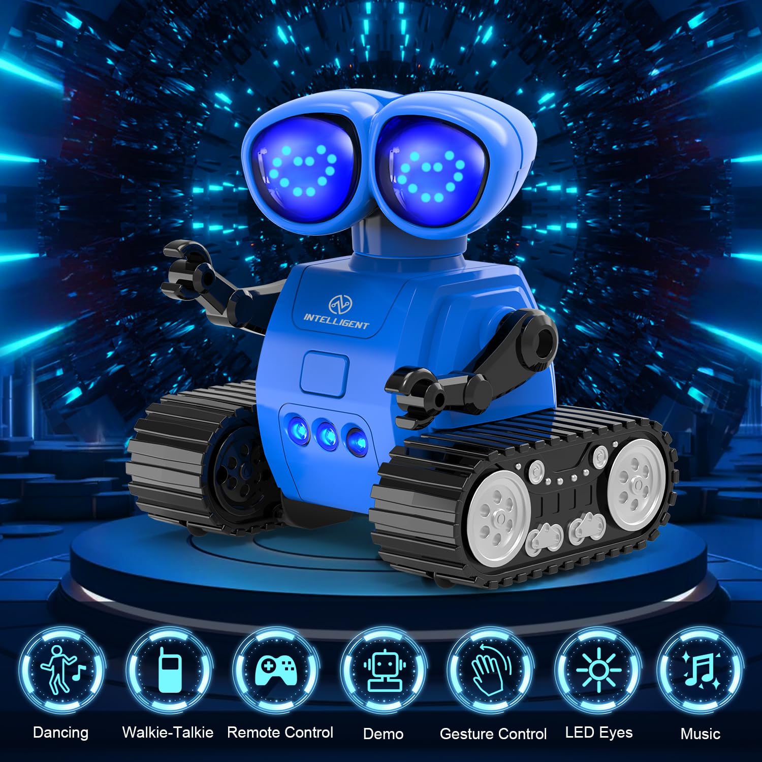 Rechargeable Remote Control Robot Toy with Auto-Demo, Music & LED Eyes - Walkie Talkie RC Robot for Kids Age 7-12 | Interactive STEM Toy Gift for Boys & Girls | Toddler Robot Toy for Indoor Play & Birthday Gifts (Blue)