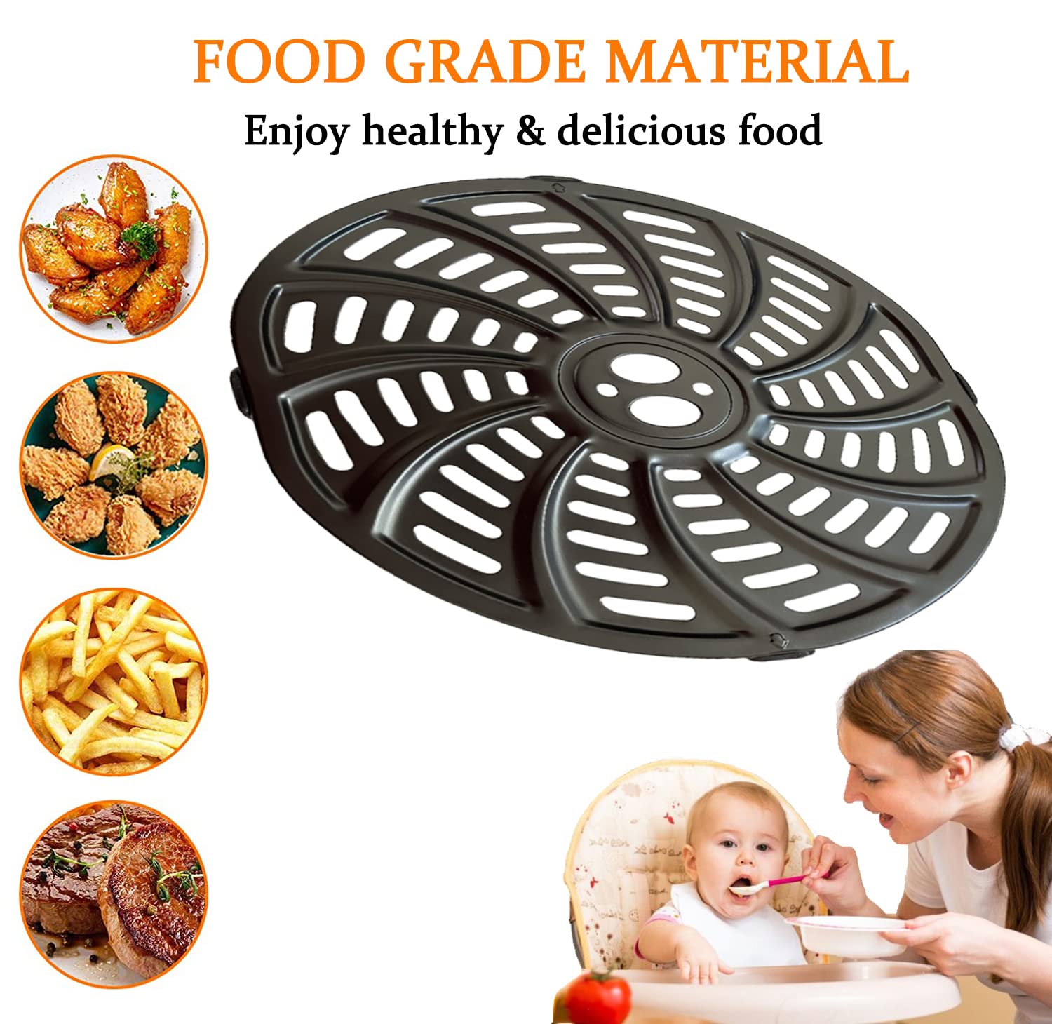 6QT Air Fryer Replacement Crisper Tray & Grill Plate for Gourmia GAF698/GAF686 - Nonstick, Dishwasher Safe Accessories - Perfect for Healthy Cooking, Crispy Fries, Grilled Chicken & Vegetables