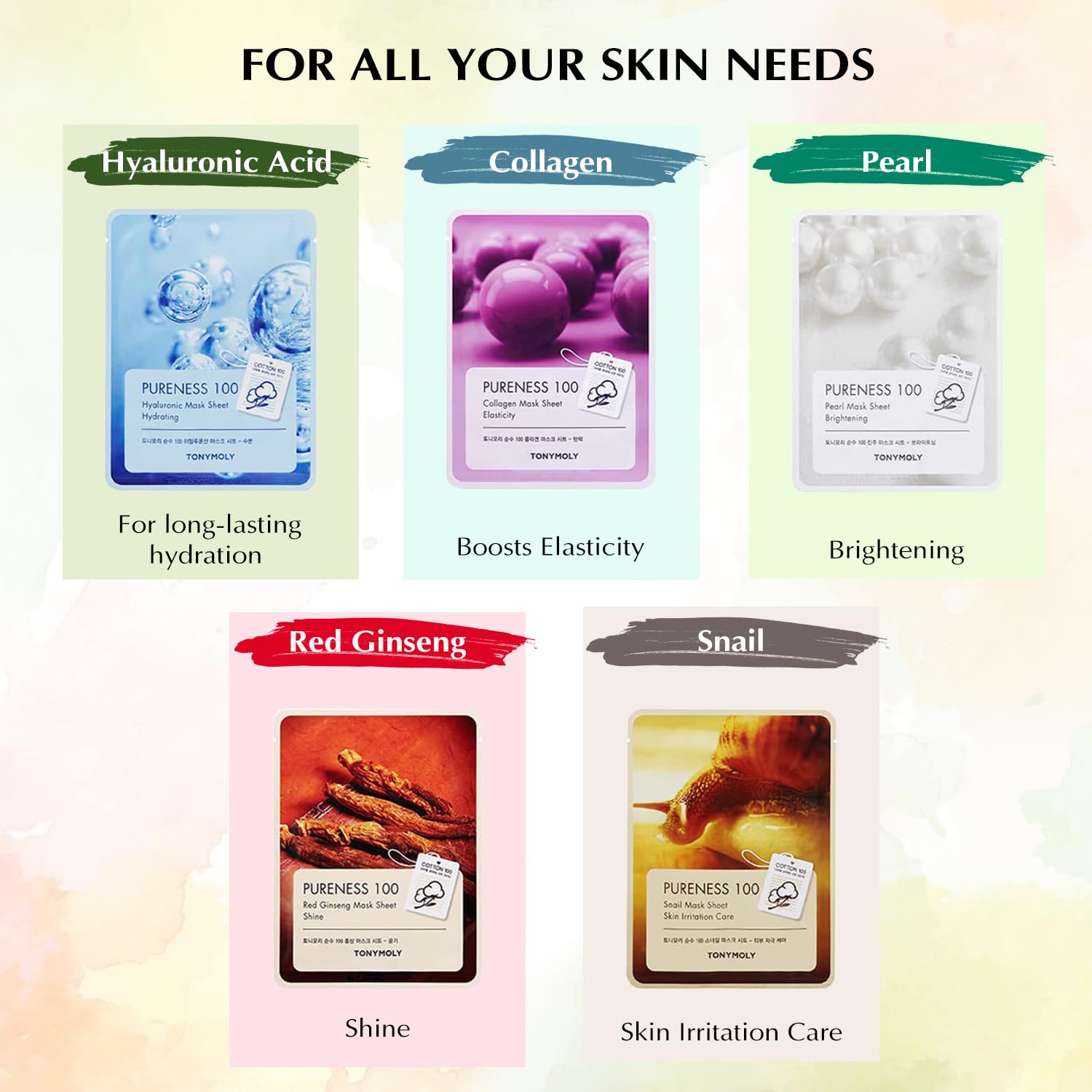 Tonymoly Pureness Sheet Mask Pack of 5 - Hydrating Cotton Face Mask for Glowing Skin, Brightening & Nourishing - Instantly Soothes & Refreshes Skin - Perfect for Daily Skincare Routine, Spa Day or Travel Essentials