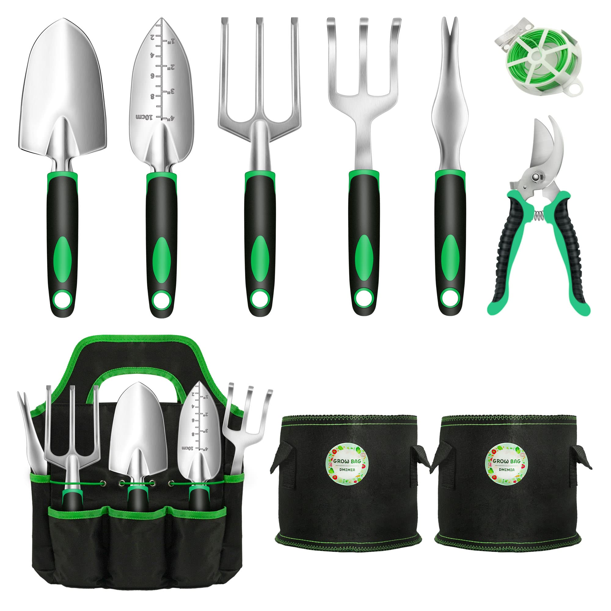 10-Piece Heavy Duty Garden Tool Set with Plant Grow Bags & Tote - Rustproof Gardening Kit for Women & Men - Perfect for Planting, Weeding & Outdoor Yard Work